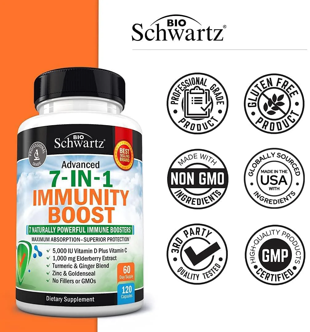 Immune Support Supplement with Zinc Vitamin C Vitamin D 5000 IU Elderberry Ginger D3 Goldenseal - Dr Approved Immunity Vitamins for Adults Women and Men - Natural Immune System Booster Defense -120ct - Image 4