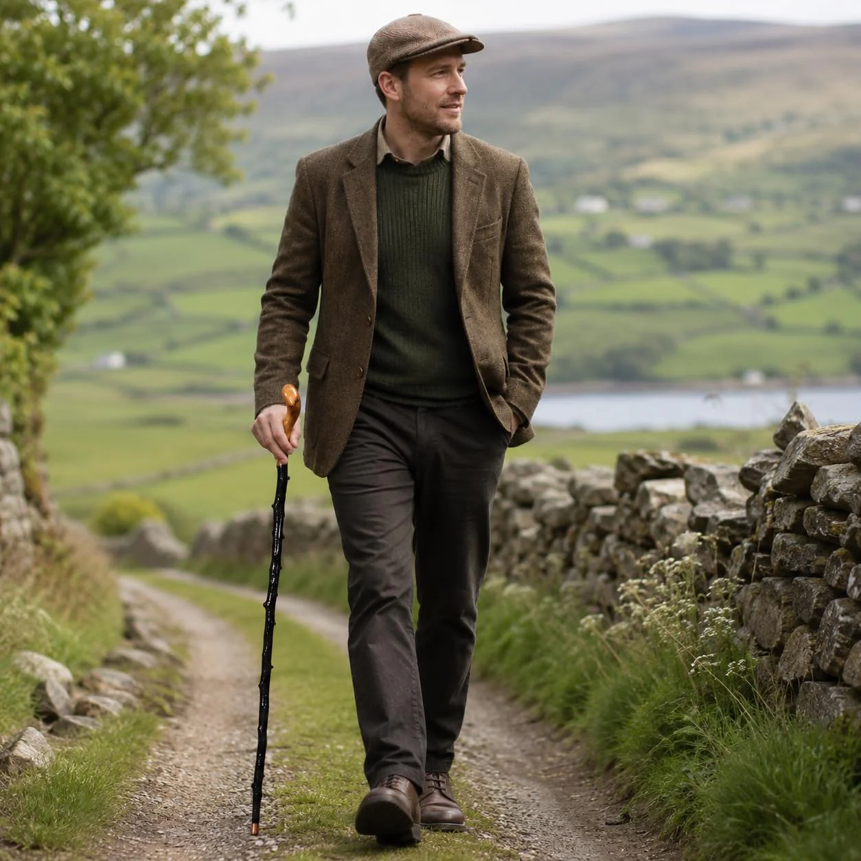 Imported Shillelagh Wooden Irish Walking Stick, Handcrafted 100% Blackthorn Lightweight Wood Cane, Handles All Unique, Black High Gloss Lacquered, Made in Ireland 36" - Image 2