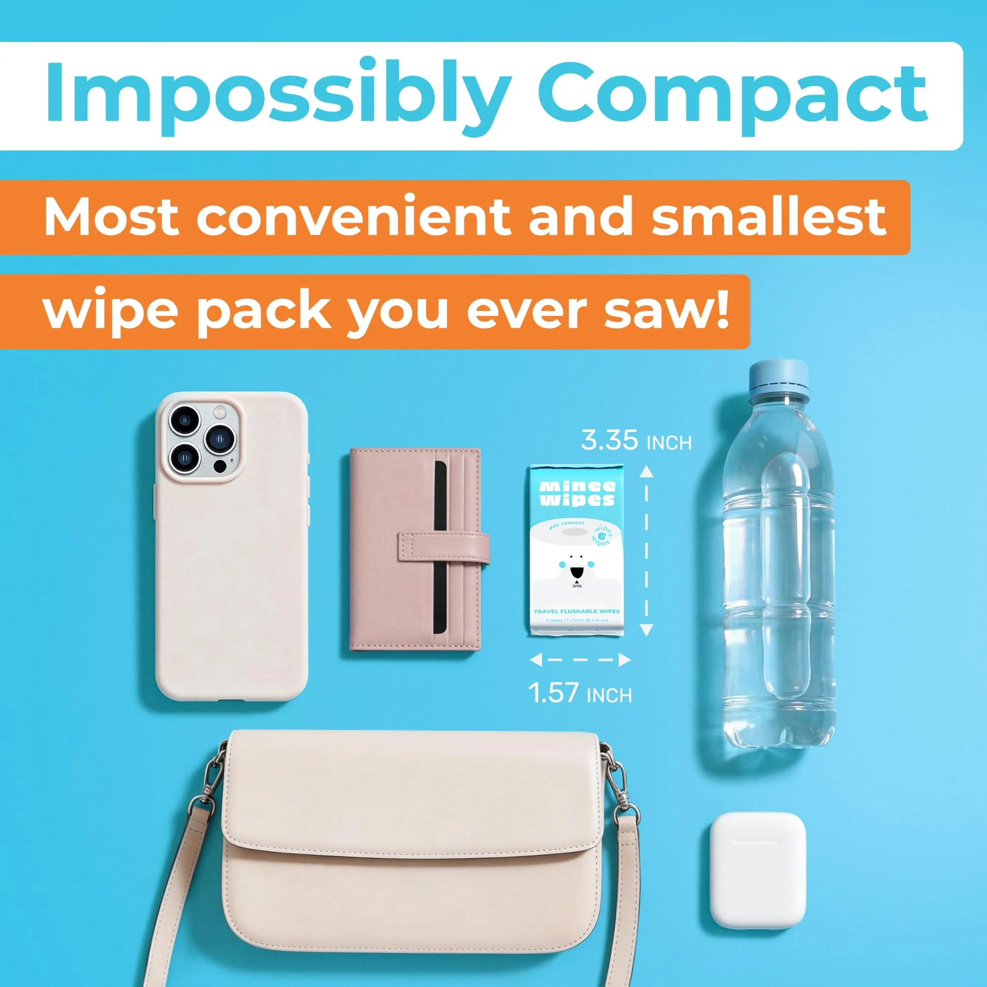 Impossibly Compact Travel Flushable Wipes - 99.5% Water and Aloe - Safe for Sensitive Skin, Hypoallergenic & Unscented - Travel Essentials for Adults, Kids & Baby Care - 48 Pack Total 288 Wipes - Image 9