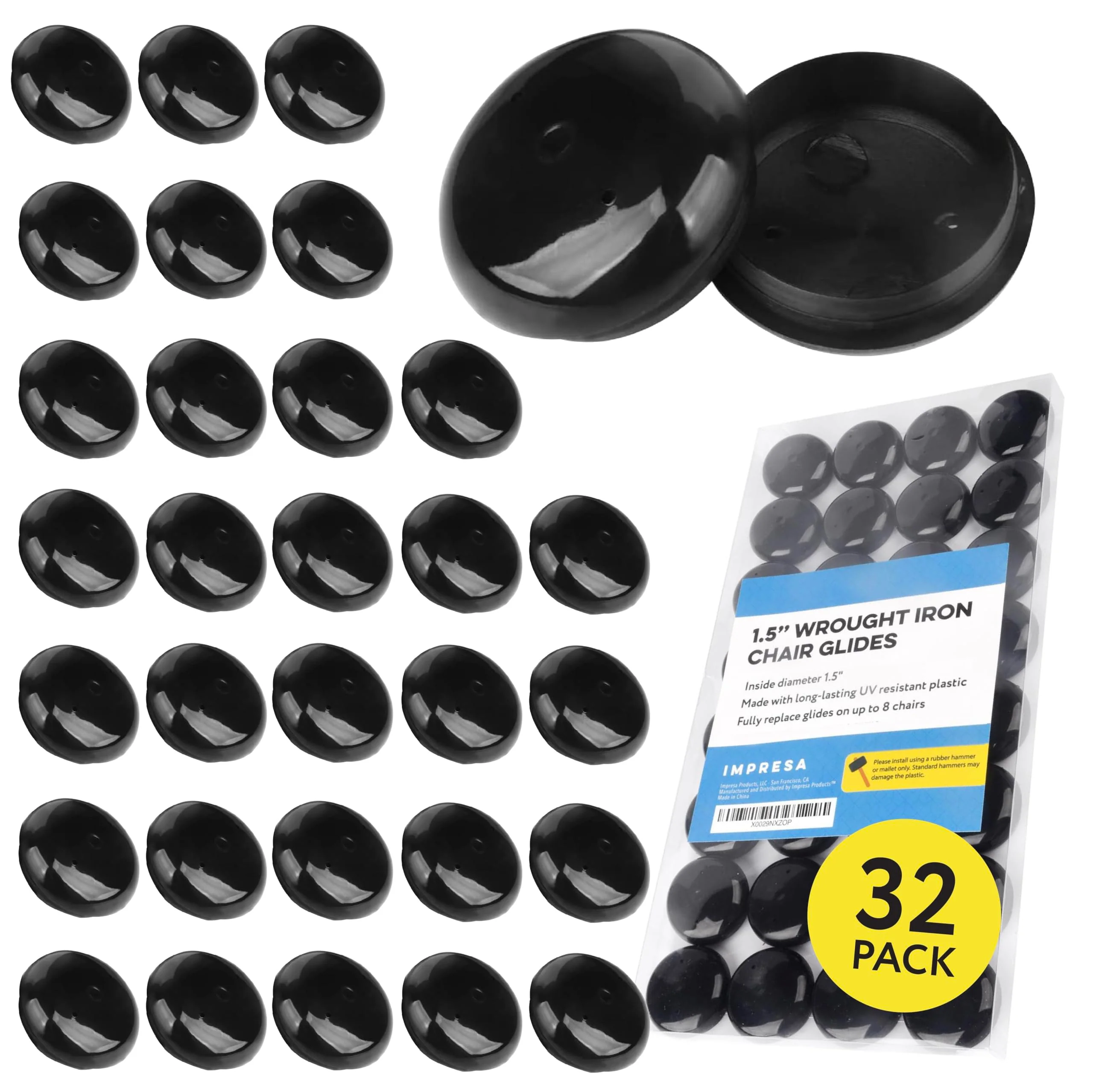 IMPRESA 32 Pack of 1.5 Patio Furniture Glides/Feet/Caps for Wrought Iron Outdoor Furniture “ Protect Your Floor Surfaces from Scratches, Replacement for Eight Chairs - Image 2