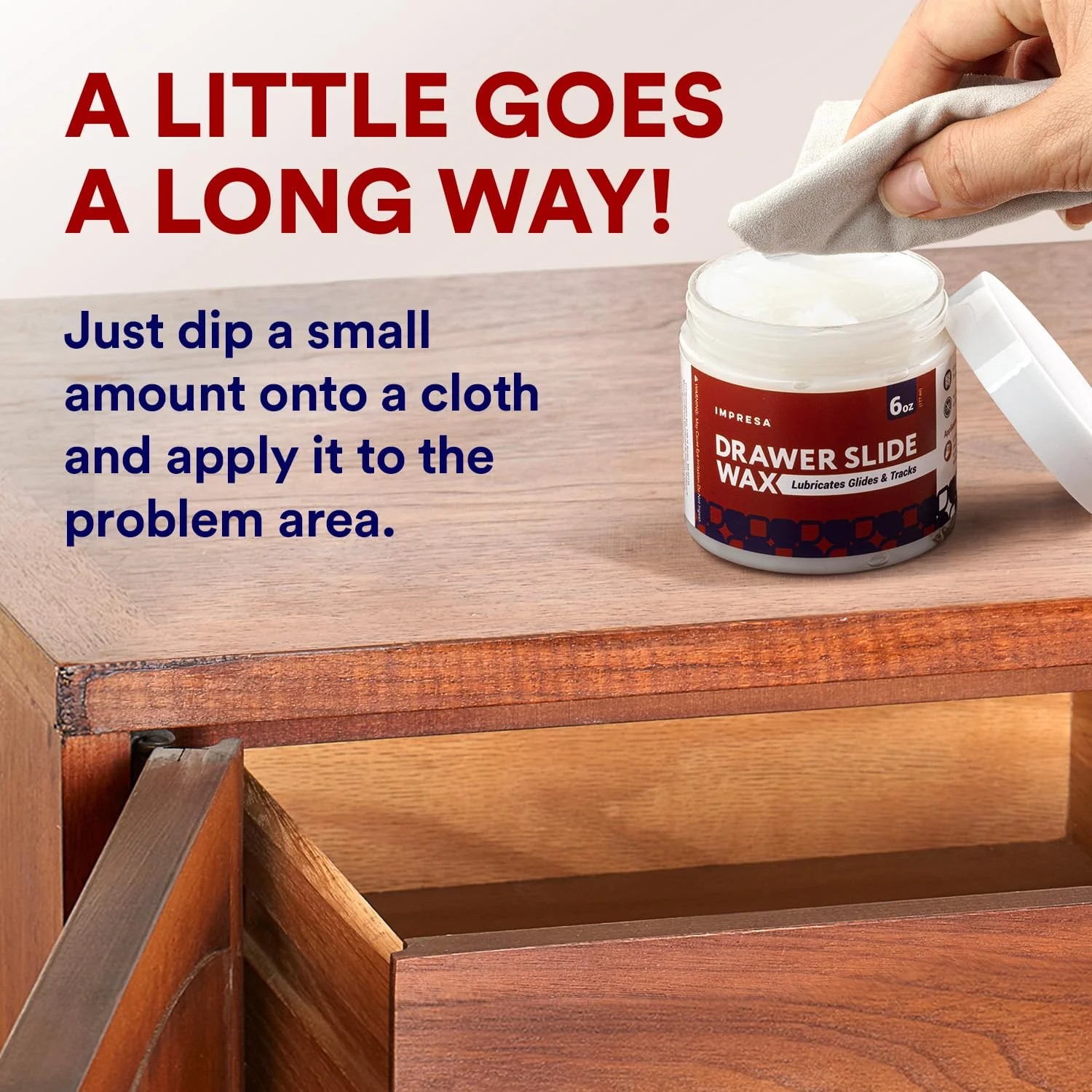 Impresa Wood Drawer Slide Wax - Friction Reducer & Drawer Ease - Corrosion Protection with Wood Wax - Easy Application & Sliding Door Grease - Image 3
