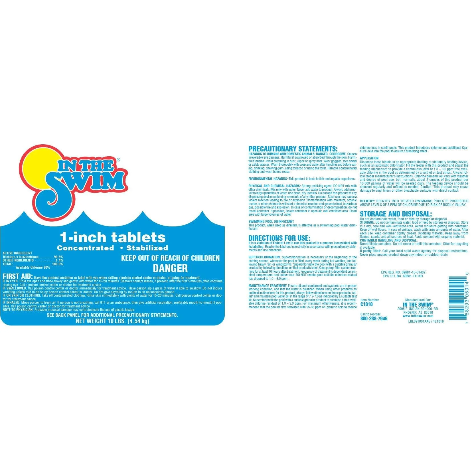 In The Swim 1 Inch Stabilized Chlorine Tablets for Sanitizing Swimming Pools - Fast Dissolving - 90% Available Chlorine - Tri-Chlor - 10 Pounds - Image 3