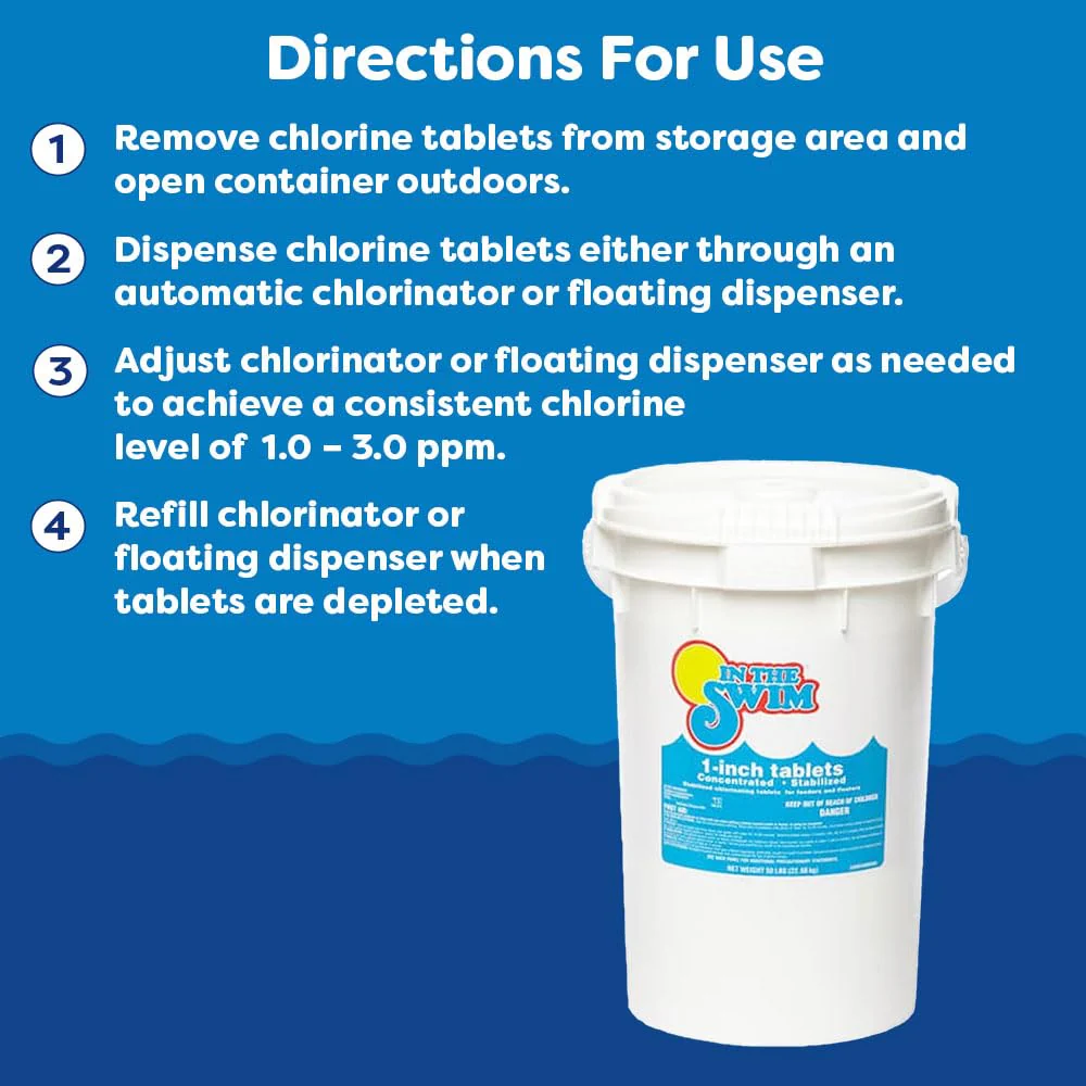 In The Swim 1 Inch Stabilized Chlorine Tablets for Sanitizing Swimming Pools - Fast Dissolving - 90% Available Chlorine - Tri-Chlor - 25 Pounds - Image 5