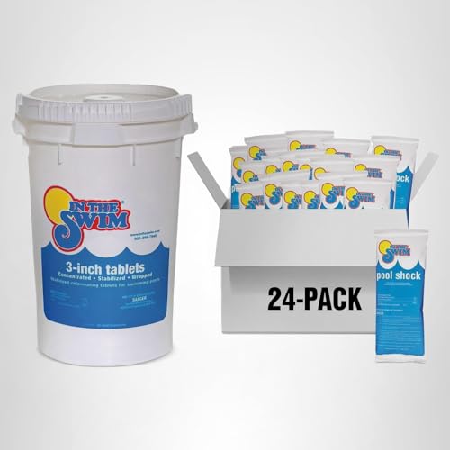 In The Swim Chlorine and Shock Bundle for Sanitizing Swimming Pools – Includes 10 Pound Bucket of 3 Inch Stabilized Chlorine Tablets and 6 x 1 Pound Bags of 68% Cal-Hypo Pool Shock - Image 2