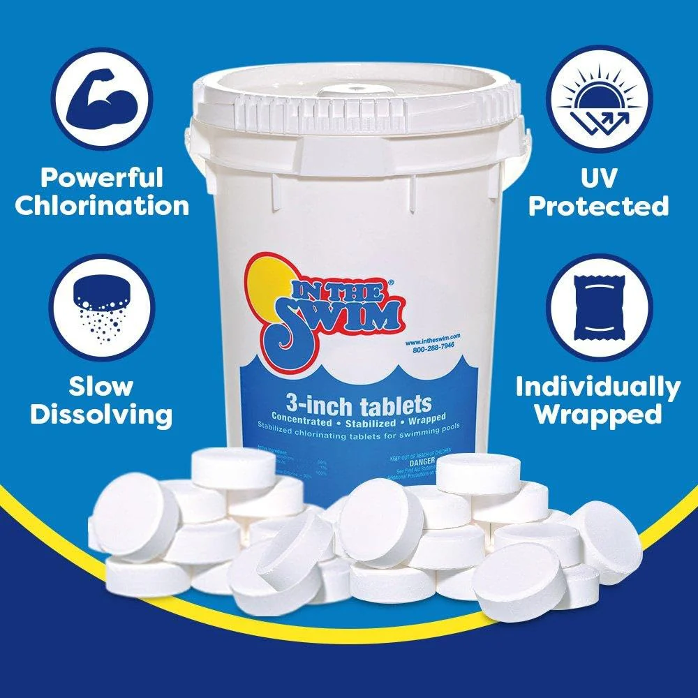 In The Swim Chlorine and Shock Bundle for Sanitizing Swimming Pools – Includes 50 Pound Bucket of 3 Inch Stabilized Chlorine Tablets and 24 x 1 Pound Bags of 68% Cal-Hypo Pool Shock - Image 6