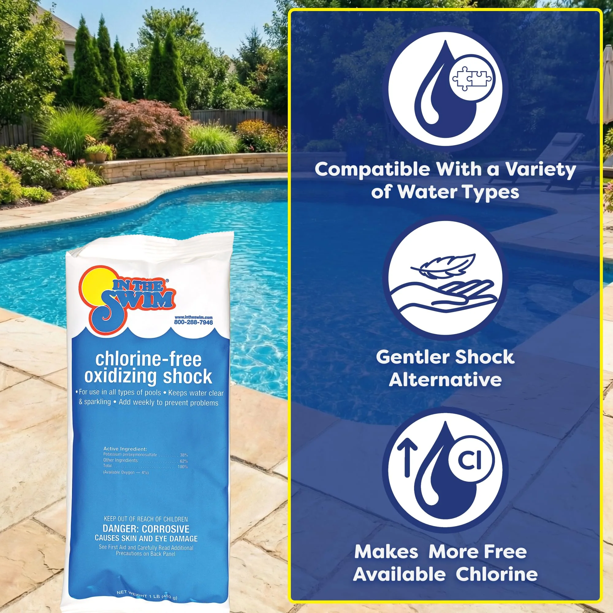 In The Swim Chlorine-Free Pool Shock – Quick Dissolving, Fast-Acting, Shock-Oxidizer for Swimming Pools, Spas, and Salt Chlorinated Pools Compatible - 6 x 1 Pound Bags - Image 6