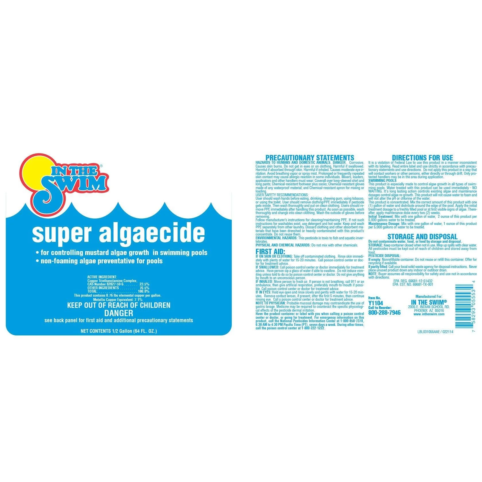 In The Swim Super Algaecide for Above Ground or Inground Swimming Pools – Low Odor, Non-Foaming Preventative for Yellow/Mustard Algae in Swimming Pools - 7.1% Chelated Copper – 1 Quart - Image 4