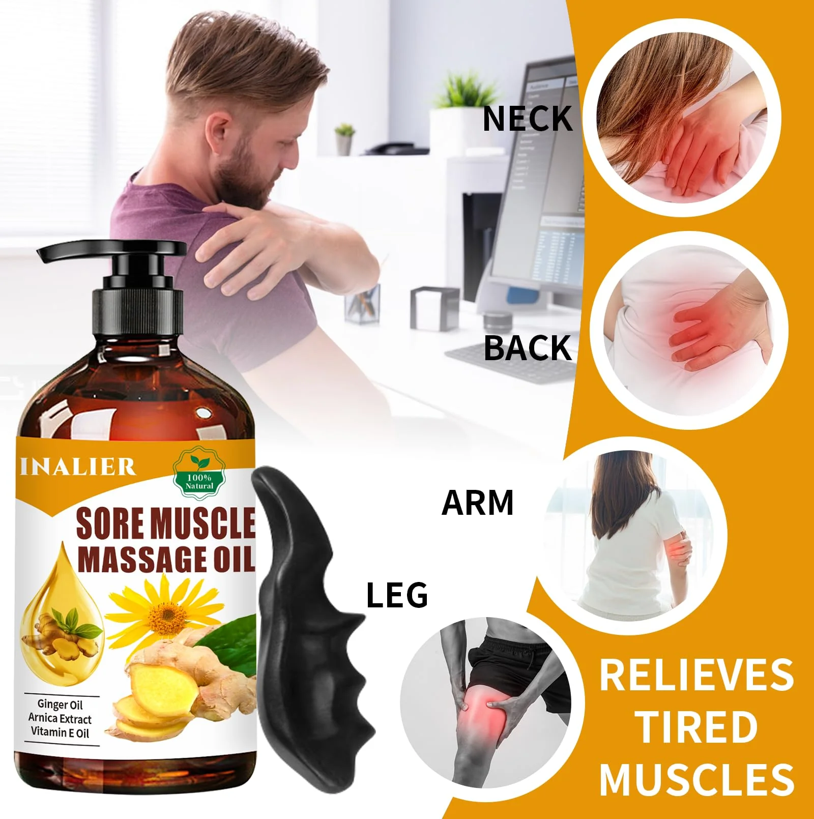 INALIER Sore Muscle Massage Oil,Gift for Husband Dad Boyfriend,Relaxing Massage Oil,Arnica Oil,Massages Oil for Massage Therapy,Gifts for Men and Women,Spa Gifts for Him Her - Image 6