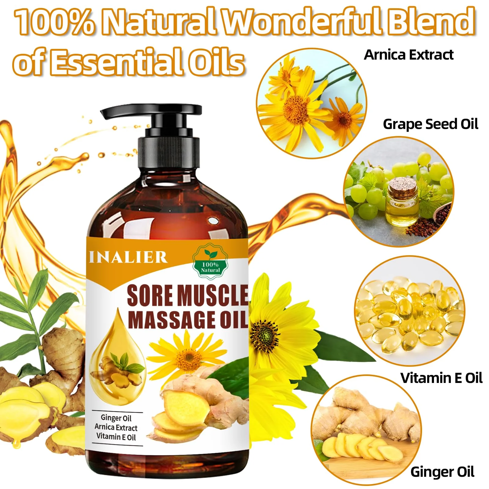 INALIER Sore Muscle Massage Oil,Gift for Husband Dad Boyfriend,Relaxing Massage Oil,Arnica Oil,Massages Oil for Massage Therapy,Gifts for Men and Women,Spa Gifts for Him Her - Image 7