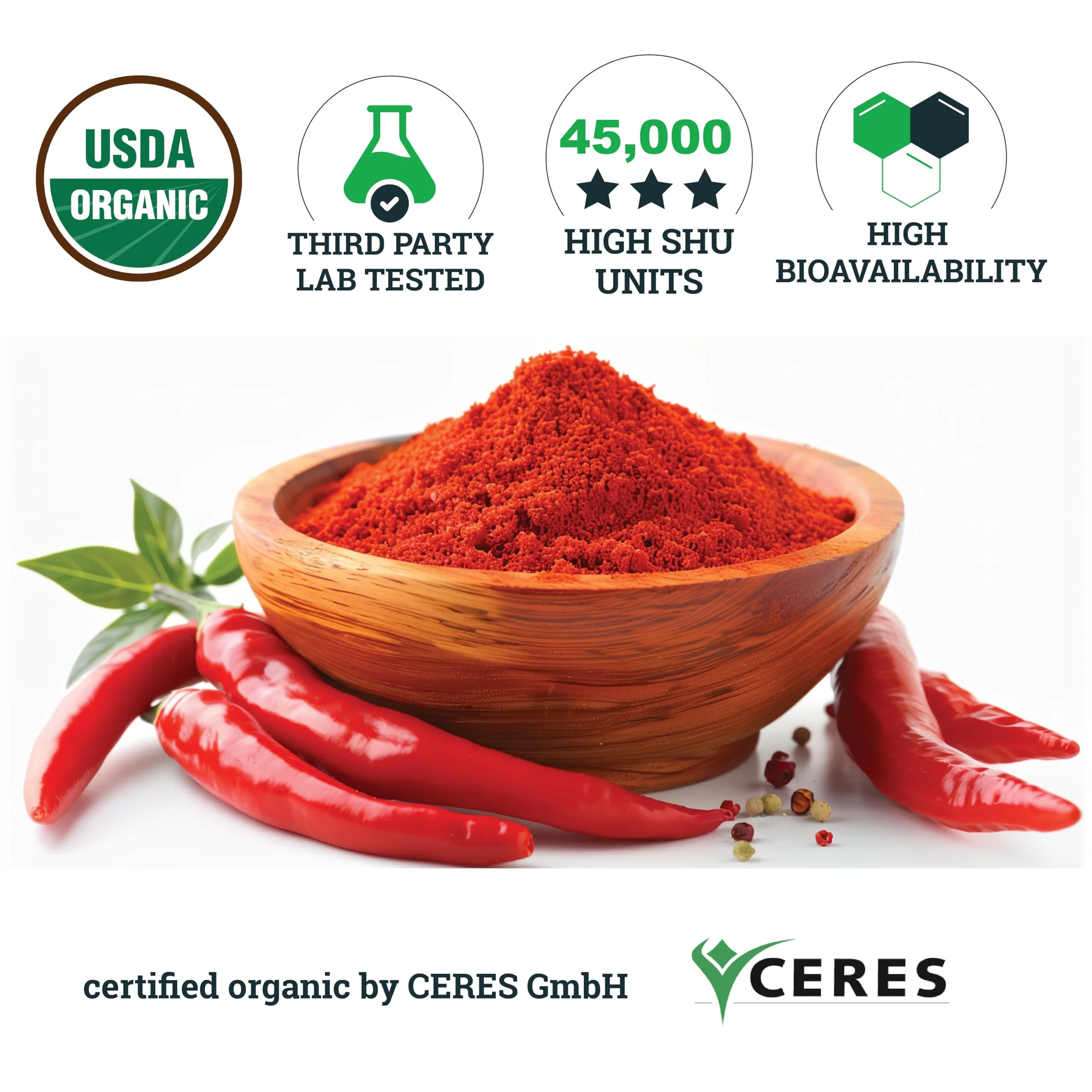 INCAS 100% USDA Organic Cayenne Pepper 120 Capsules (500mg) 45,000 SHU Traditional Digestion & Circulation Support Pure, No Additives & Fillers | 120 Servings - Image 3