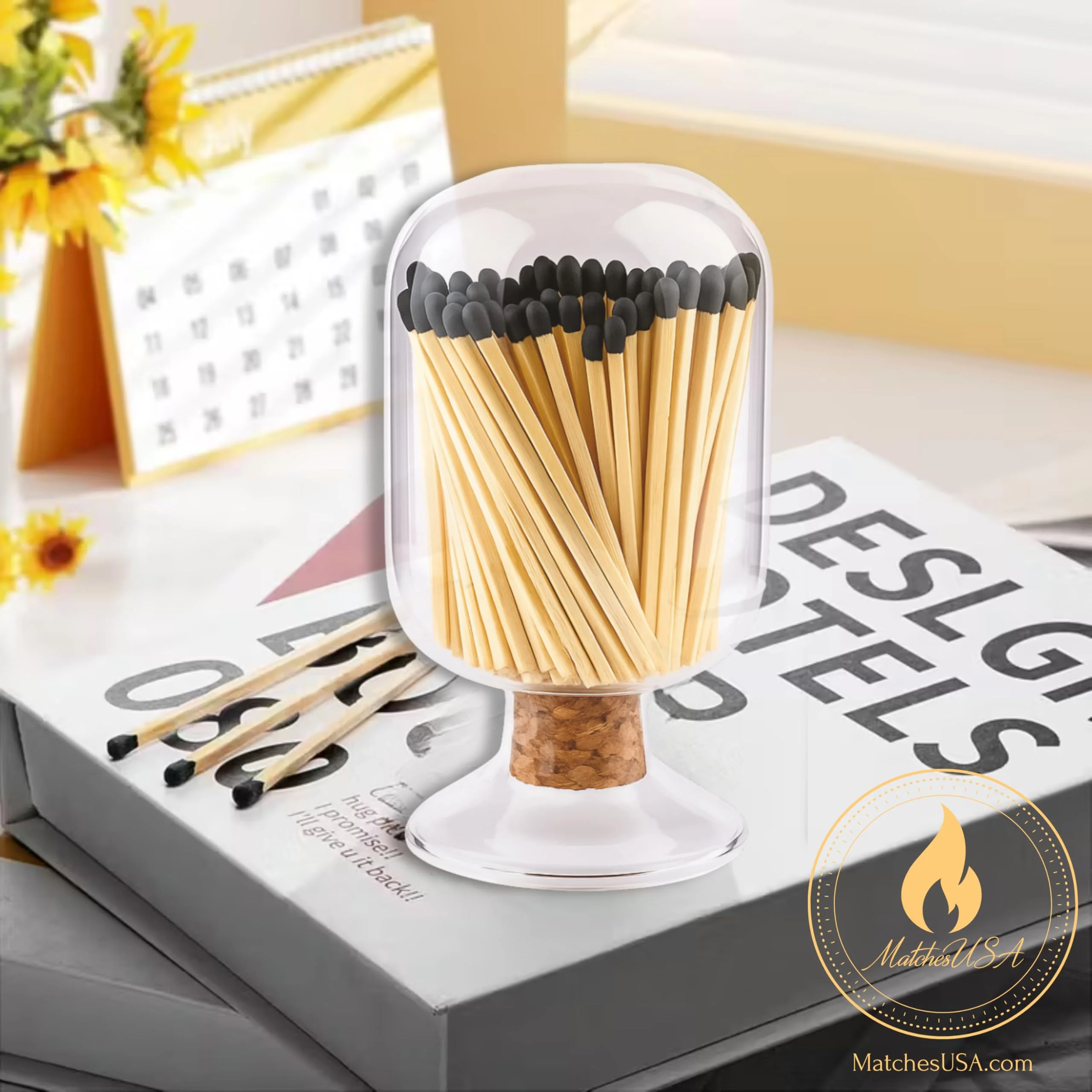 Includes Matches | Decorative Glass Matches Cloche | Bottle Jar Fireplace Candle Match Holder Gift Set - Image 6