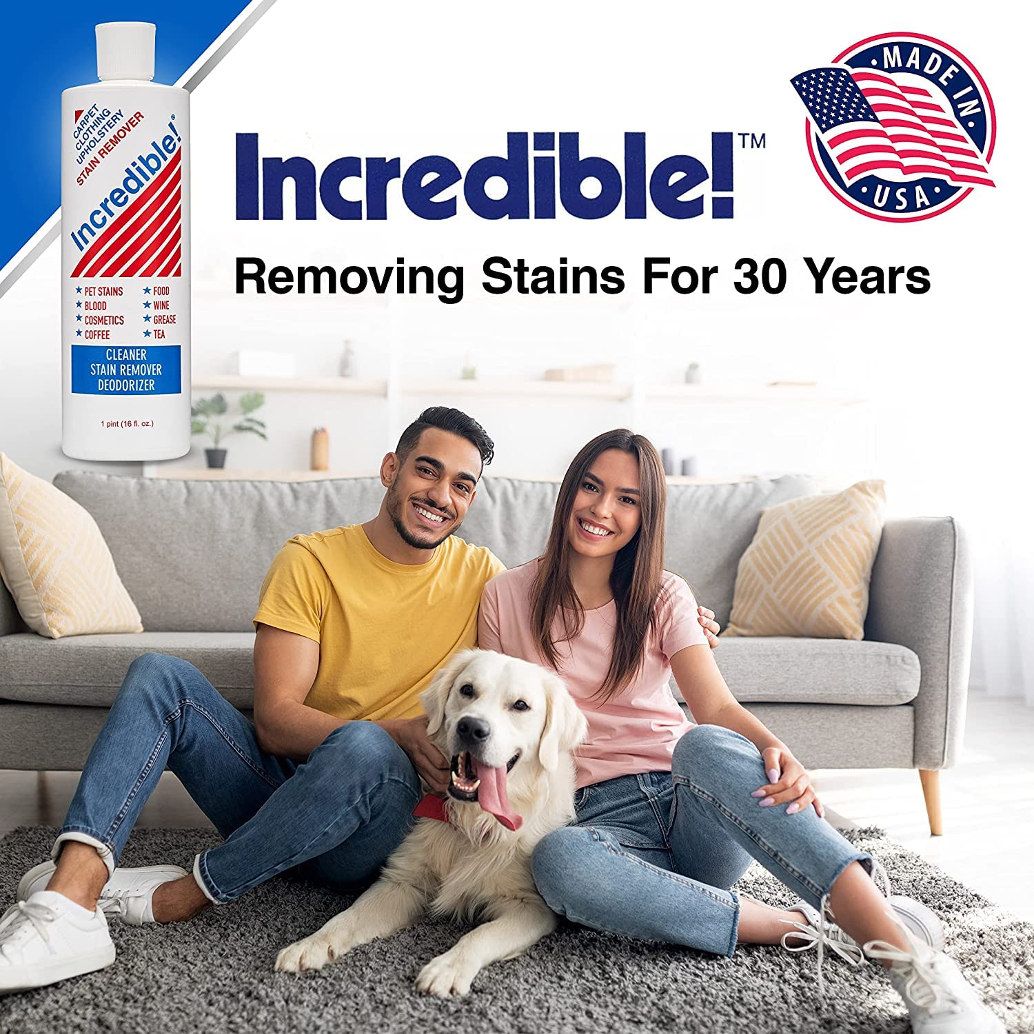 INCREDIBLE! Stain Remover - Instant Spot Remover For New and Old Stains - Blood, Red Wine, Coffee, Urine, Cosmetics, Pet Stains and Odor Eliminator - Carpets, Mattress, Laundry, 16.oz (2 Pack) - Image 3