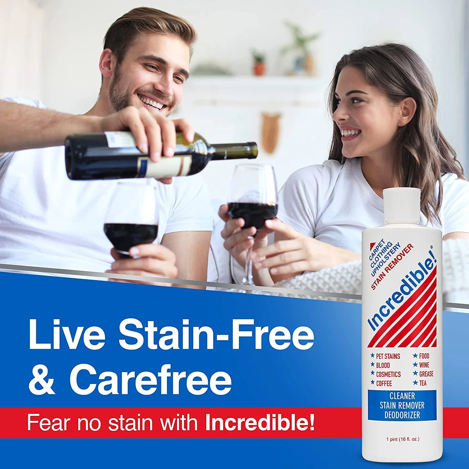 INCREDIBLE! Stain Remover - Instant Spot Remover For New and Old Stains - Blood, Red Wine, Coffee, Urine, Cosmetics, Pet Stains and Odor Eliminator - Carpets, Mattress, Laundry, 16.oz (2 Pack) - Image 4