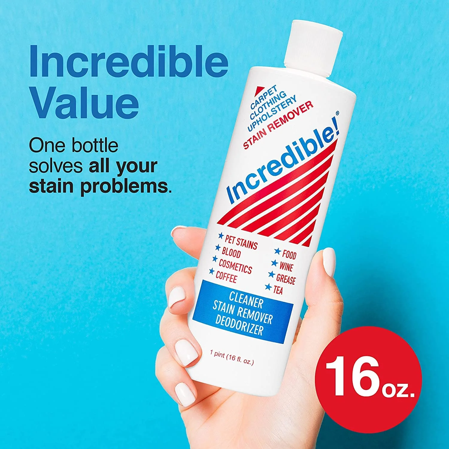 INCREDIBLE! Stain Remover - Instant Spot Remover For New and Old Stains - Blood, Red Wine, Coffee, Urine, Cosmetics, Pet Stains and Odor Eliminator - Carpets, Mattress, Laundry, 16.oz (2 Pack) - Image 5