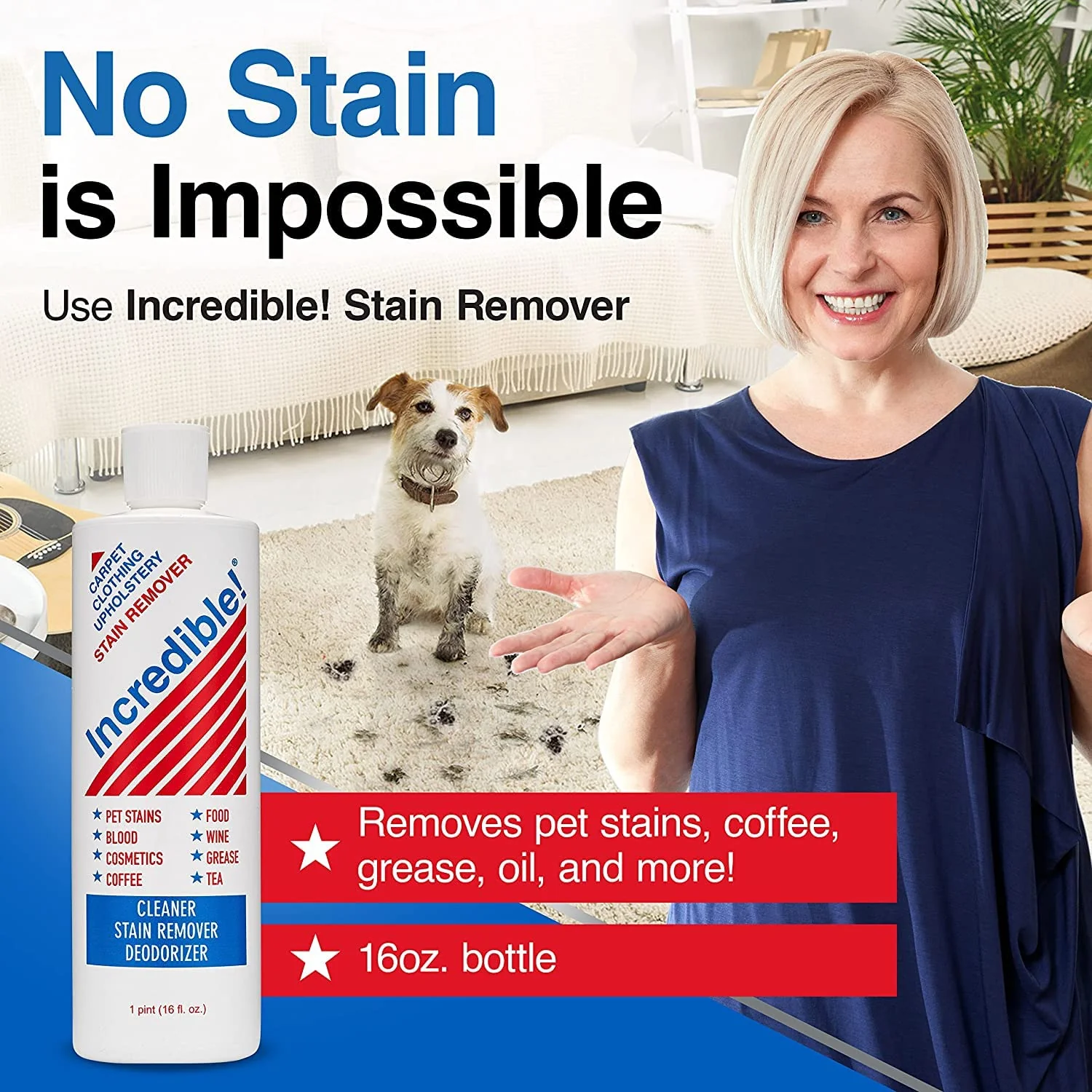 INCREDIBLE! Stain Remover - Instant Spot Remover For New and Old Stains - Blood, Red Wine, Coffee, Urine, Cosmetics, Pet Stains and Odor Eliminator - Carpets, Mattress, Laundry, 16.oz (2 Pack) - Image 7