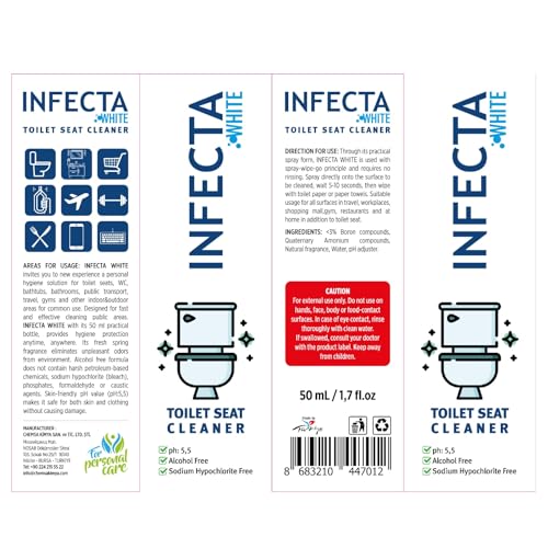 INFECTA WHITE – Toilet Spray, Travel Size Multipurpose Cleaning Spray (50 ml), All Purpose Cleaner for Toilet Seats, Bathtub, Fresh Scent, Bathroom Essentials & Mini Travel Toiletries (Pack of 2) - Image 11