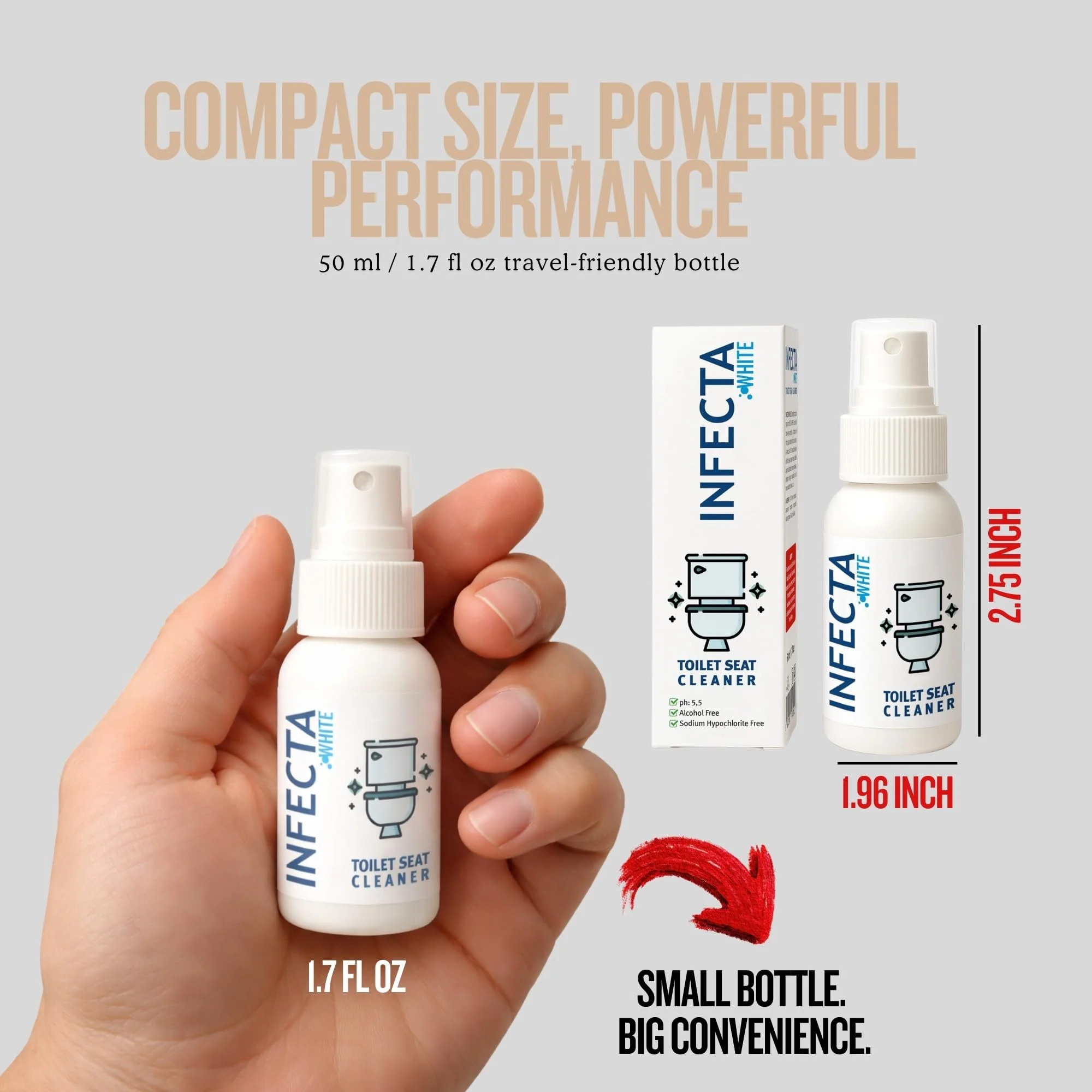 INFECTA WHITE – Toilet Spray, Travel Size Multipurpose Cleaning Spray (50 ml), All Purpose Cleaner for Toilet Seats, Bathtub, Fresh Scent, Bathroom Essentials & Mini Travel Toiletries (Pack of 2) - Image 4