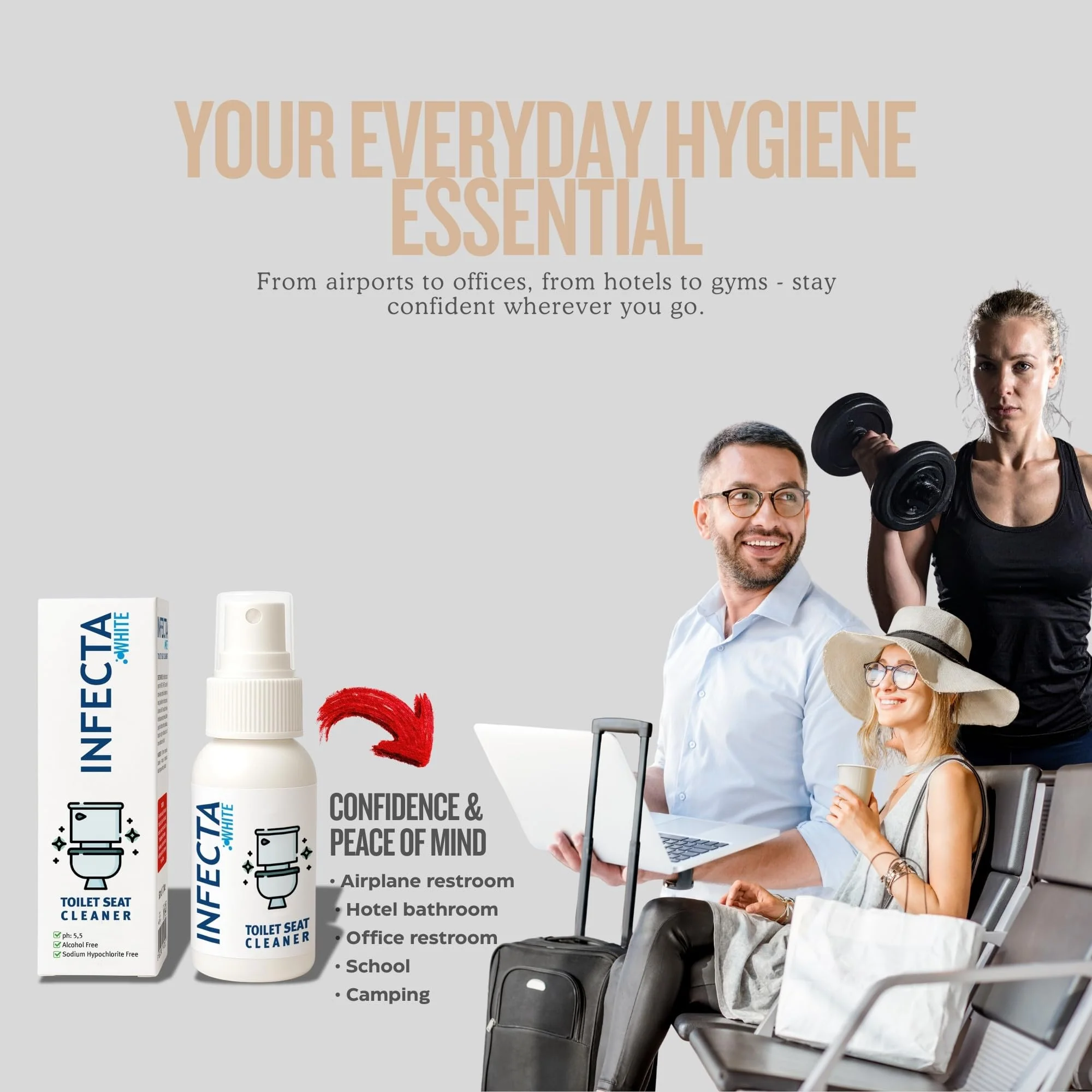 INFECTA WHITE – Toilet Spray, Travel Size Multipurpose Cleaning Spray (50 ml), All Purpose Cleaner for Toilet Seats, Bathtub, Fresh Scent, Bathroom Essentials & Mini Travel Toiletries (Pack of 2) - Image 5