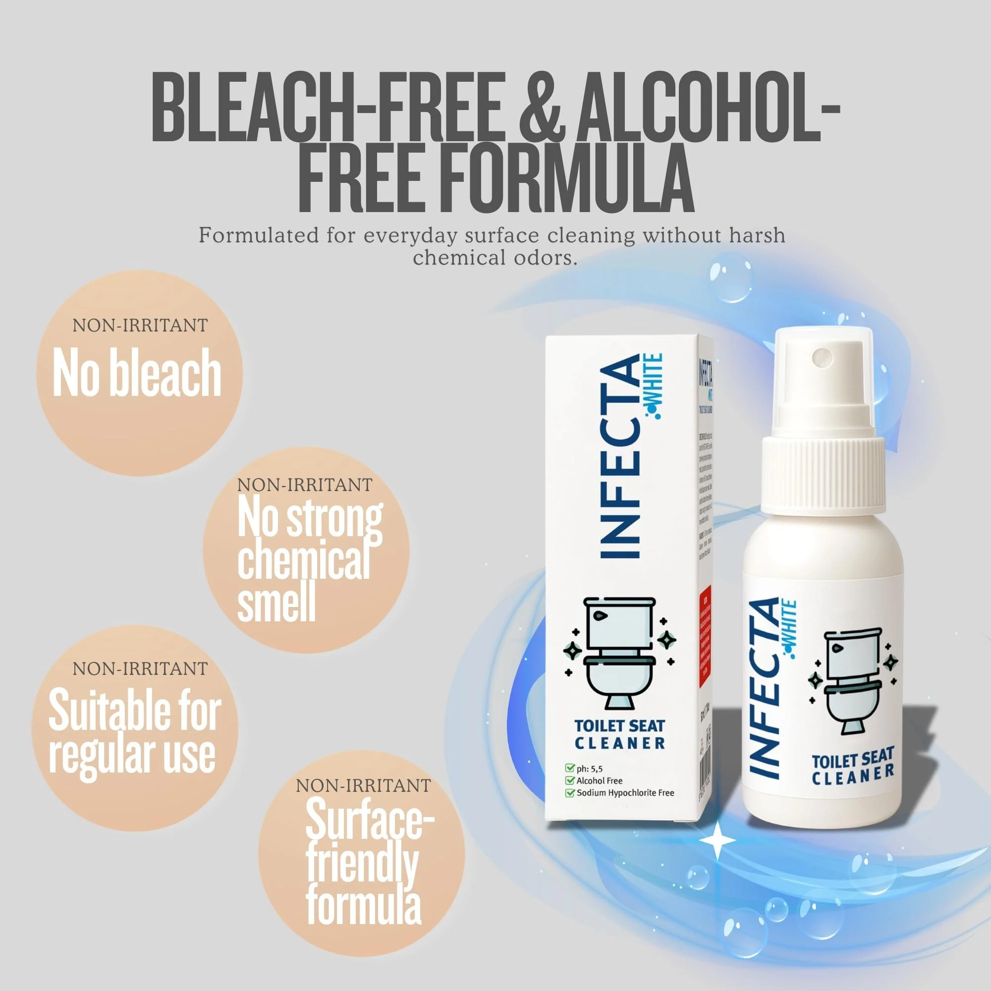 INFECTA WHITE – Toilet Spray, Travel Size Multipurpose Cleaning Spray (50 ml), All Purpose Cleaner for Toilet Seats, Bathtub, Fresh Scent, Bathroom Essentials & Mini Travel Toiletries (Pack of 2) - Image 6