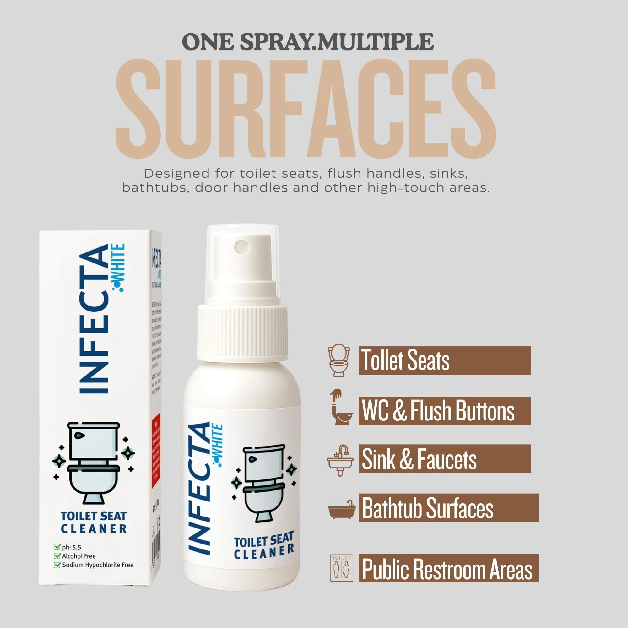 INFECTA WHITE – Toilet Spray, Travel Size Multipurpose Cleaning Spray (50 ml), All Purpose Cleaner for Toilet Seats, Bathtub, Fresh Scent, Bathroom Essentials & Mini Travel Toiletries (Pack of 2) - Image 8