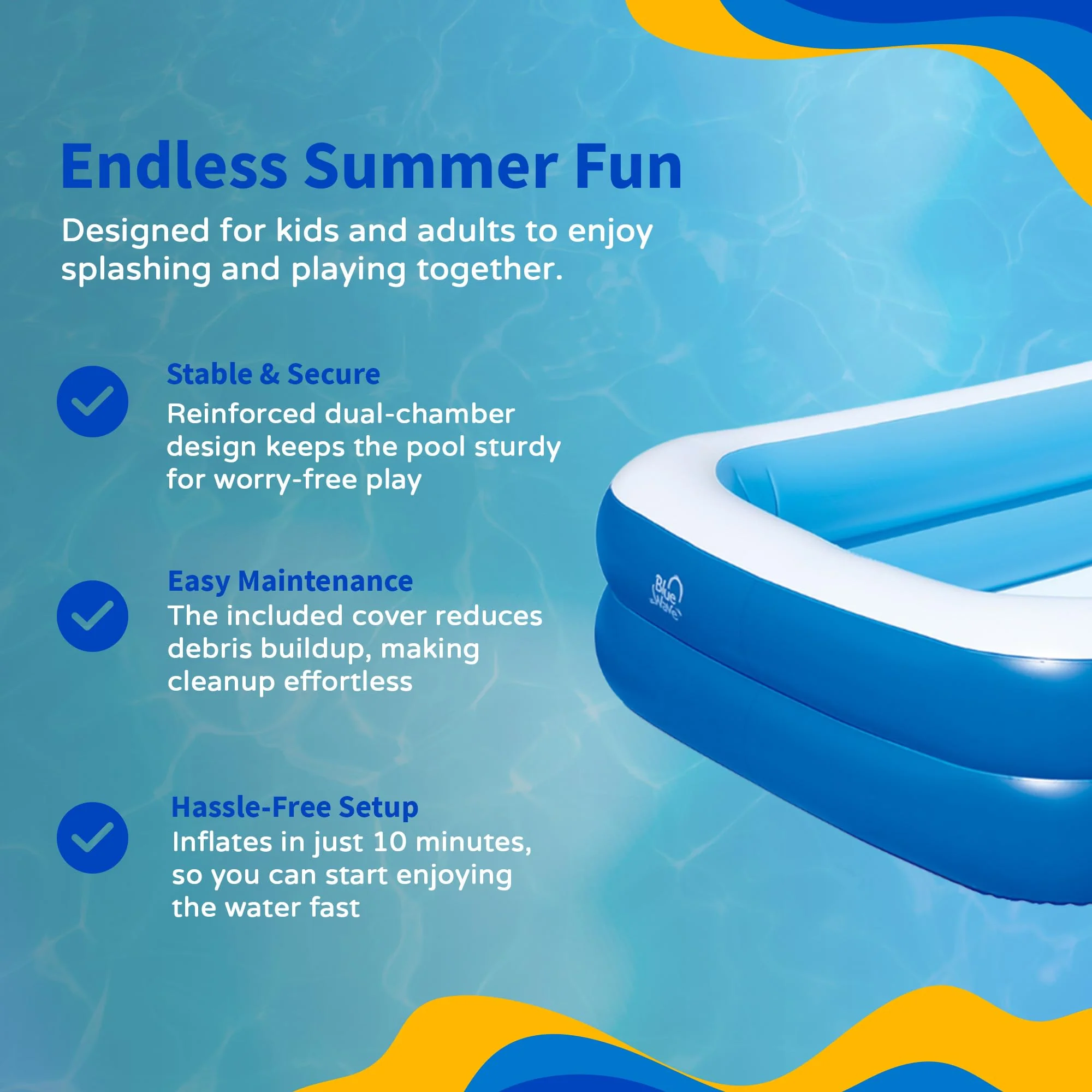 Inflatable 103-in x 69-in x 22-in Deep Rectangular Family Pool with Cover - Image 2