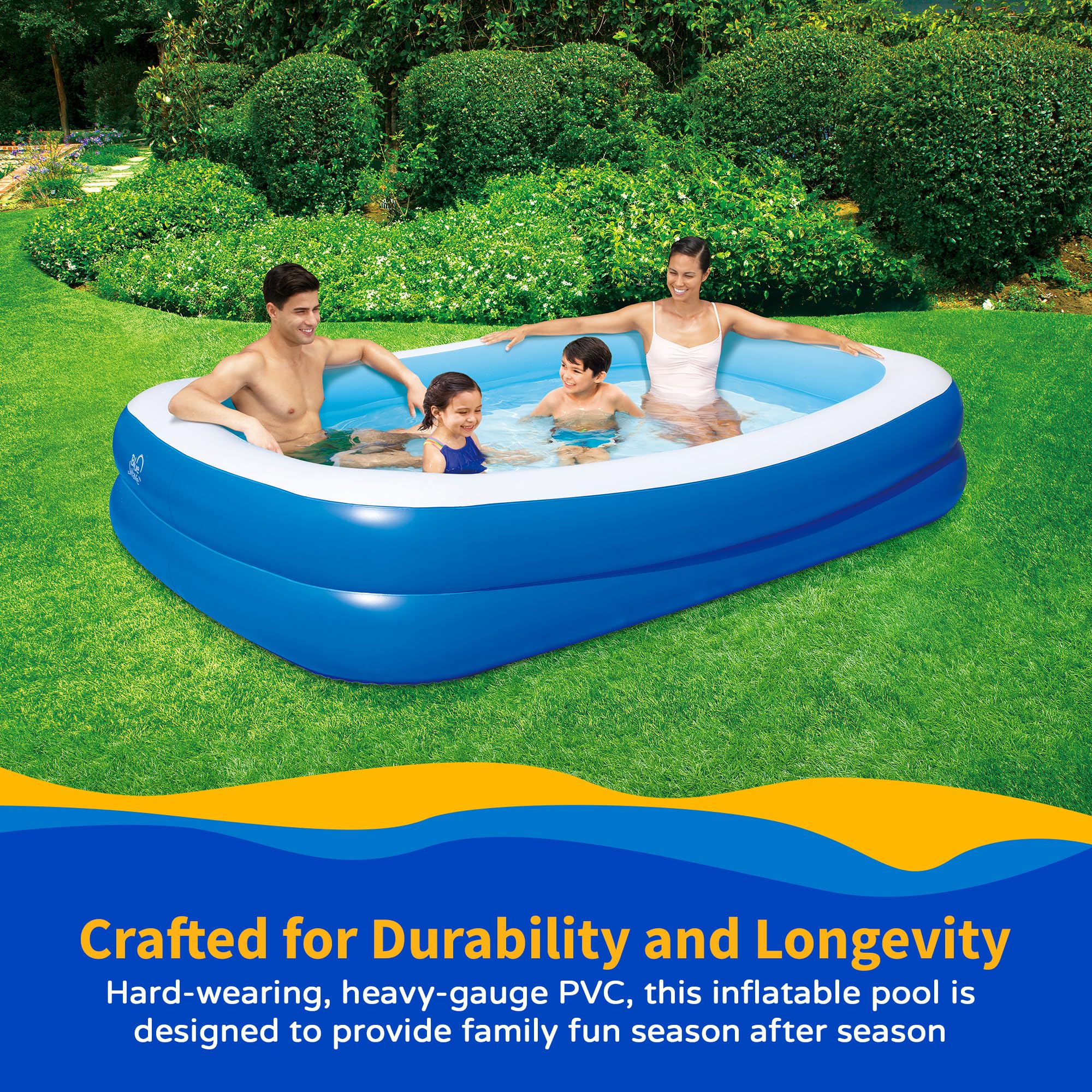 Inflatable 103-in x 69-in x 22-in Deep Rectangular Family Pool with Cover - Image 5