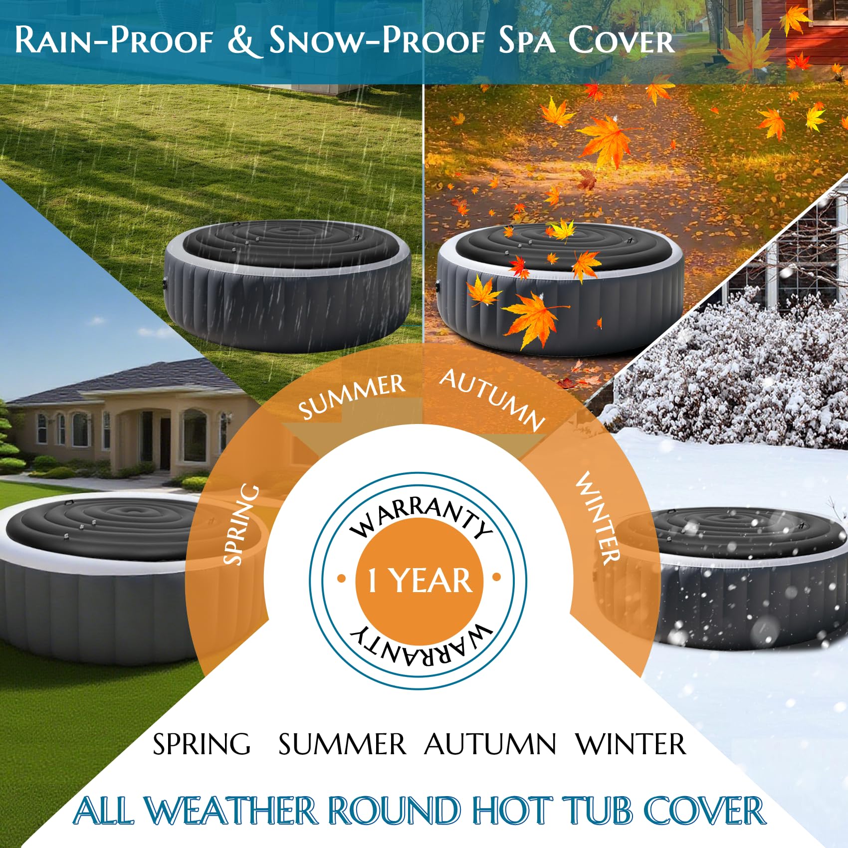 Inflatable Hot Tub Cover Round, Fits Saluspa Coleman Intex Cover, Thermal Insulated & Energy-Saving Weatherproof Protector, Unique Design Flexible Adjust Pool Cover Size Replacement-Life Time Support - Image 2