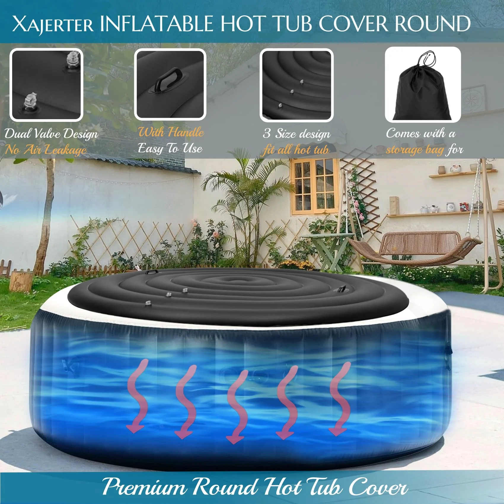 Inflatable Hot Tub Cover Round, Fits Saluspa Coleman Intex Cover, Thermal Insulated & Energy-Saving Weatherproof Protector, Unique Design Flexible Adjust Pool Cover Size Replacement-Life Time Support - Image 6