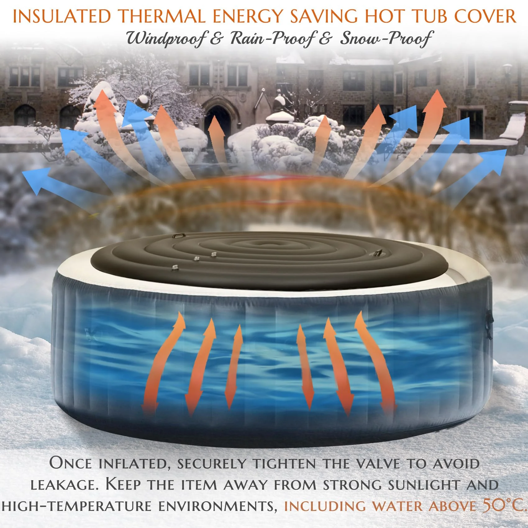 Inflatable Hot Tub Cover Round, Fits Saluspa Coleman Intex Cover, Thermal Insulated & Energy-Saving Weatherproof Protector, Unique Design Flexible Adjust Pool Cover Size Replacement-Life Time Support - Image 8