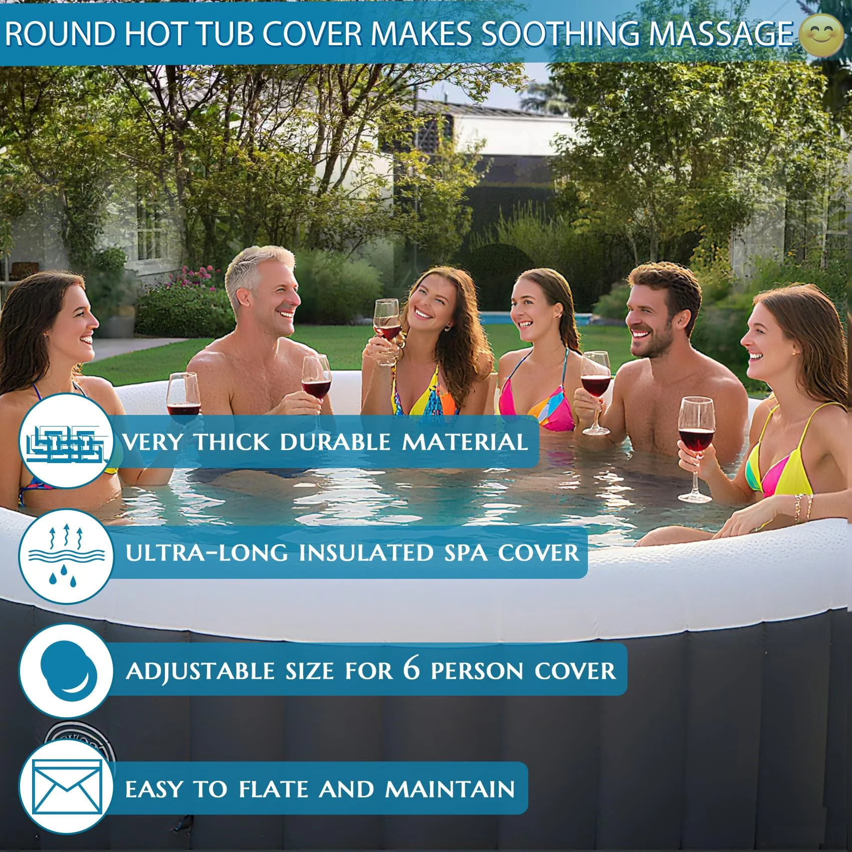 Inflatable Hot Tub Cover Round, Fits Saluspa Coleman Intex Cover, Thermal Insulated & Energy-Saving Weatherproof Protector, Unique Design Flexible Adjust Pool Cover Size Replacement-Life Time Support - Image 3