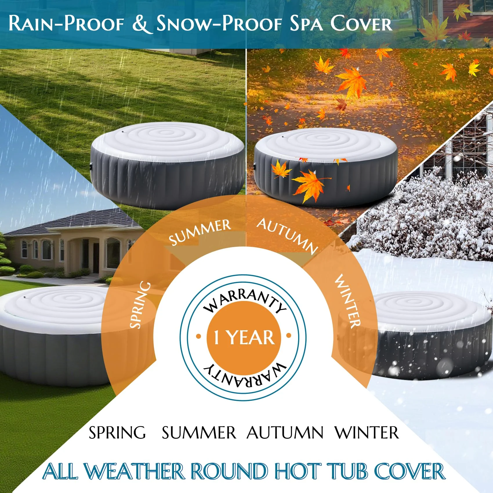 Inflatable Hot Tub Cover Round, Fits Saluspa Coleman Intex Cover, Thermal Insulated & Energy-Saving Weatherproof Protector, Unique Design Flexible Adjust Pool Cover Size Replacement-Life Time Support - Image 5