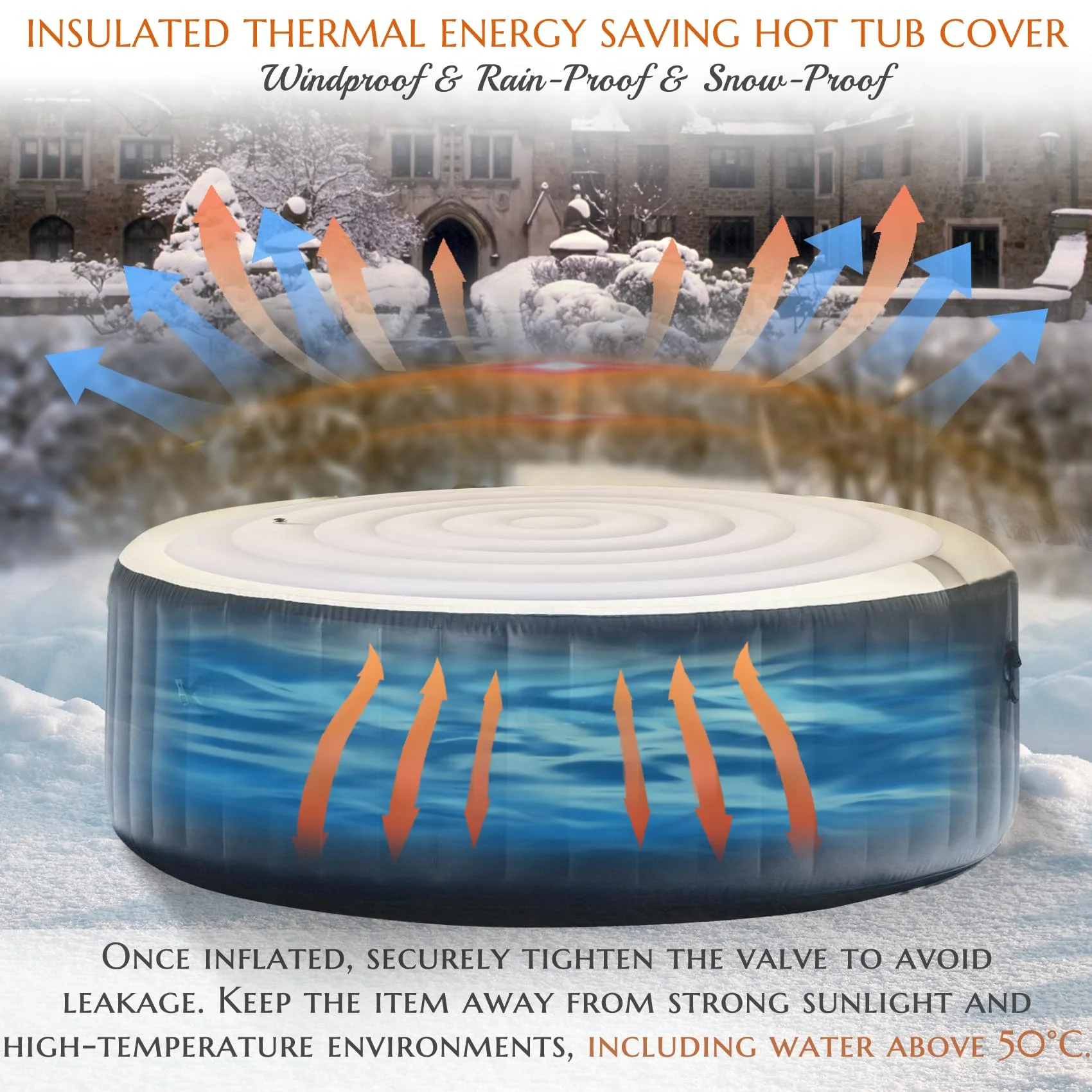 Inflatable Hot Tub Cover Round, Fits Saluspa Coleman Intex Cover, Thermal Insulated & Energy-Saving Weatherproof Protector, Unique Design Flexible Adjust Pool Cover Size Replacement-Life Time Support - Image 7