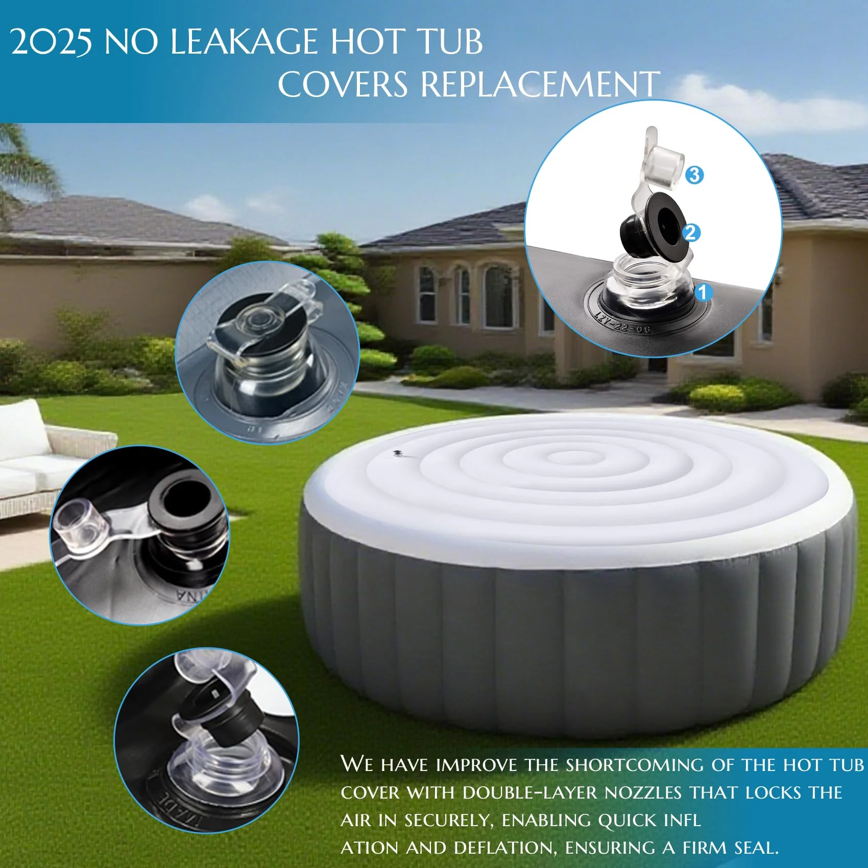 Inflatable Hot Tub Cover Round, Fits Saluspa Coleman Intex Cover, Thermal Insulated & Energy-Saving Weatherproof Protector, Unique Design Flexible Adjust Pool Cover Size Replacement-Life Time Support - Image 9