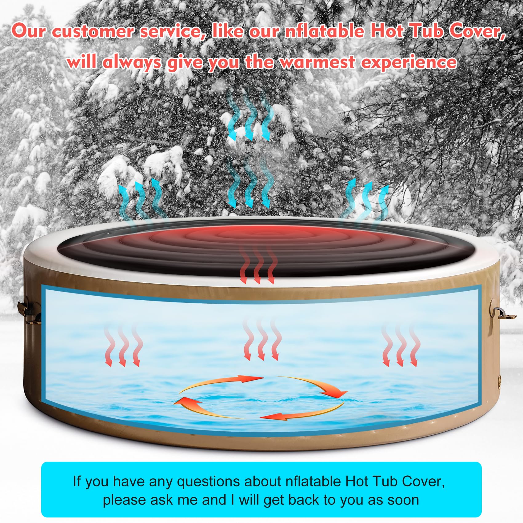 Inflatable Hot Tub Cover Round Replacement All Saluspa Intex Spa Covers Insert One Size Fits All Insulated Thermal Energy Saving Hot Tub Lid Round Replacement Used for Rain-Proof Snow-Proof spa Cover - Image 2