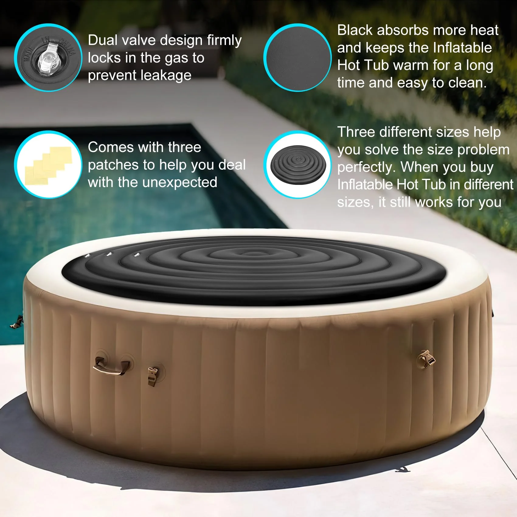 Inflatable Hot Tub Cover Round Replacement All Saluspa Intex Spa Covers Insert One Size Fits All Insulated Thermal Energy Saving Hot Tub Lid Round Replacement Used for Rain-Proof Snow-Proof spa Cover - Image 4