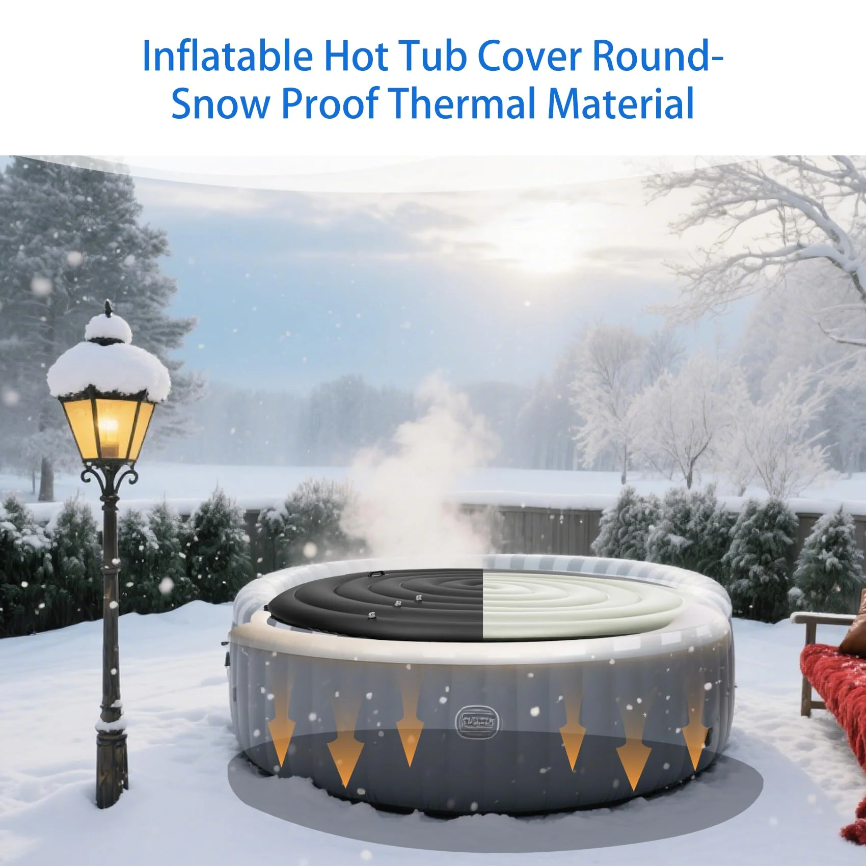 Inflatable Hot Tub Cover Round Replacement, Fit Saluspa Coleman Intex Spa Cover, Insulated Energy-Saving Weatherproof Lid, Unique Design Flexible Adjust Pool Cover Size-Life Time Support - Image 3