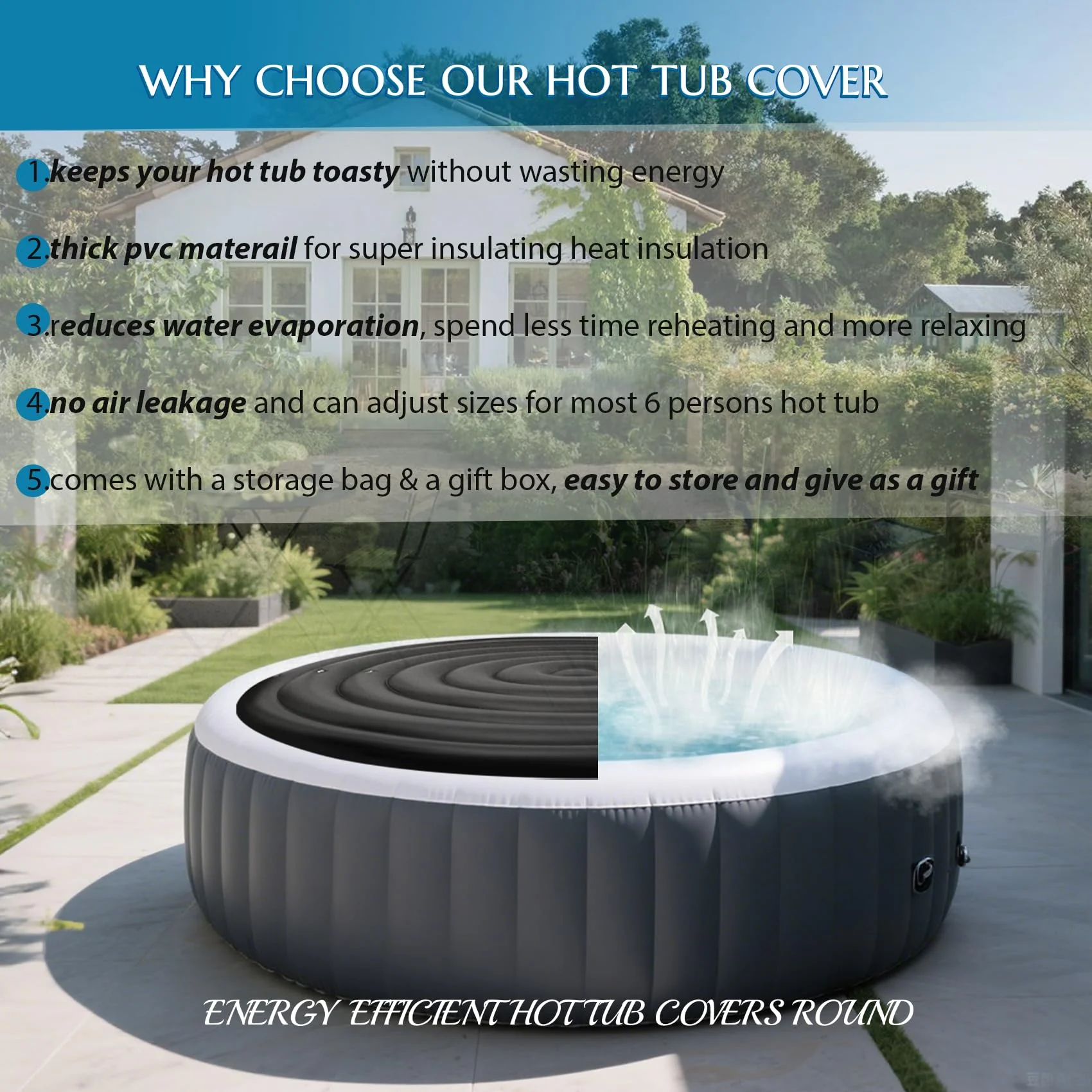 Inflatable Hot Tub Cover Round Replacement, Fit Saluspa Coleman Intex Spa Cover, Insulated Energy-Saving Weatherproof Lid, Unique Design Flexible Adjust Pool Cover Size-Life Time Support - Image 4