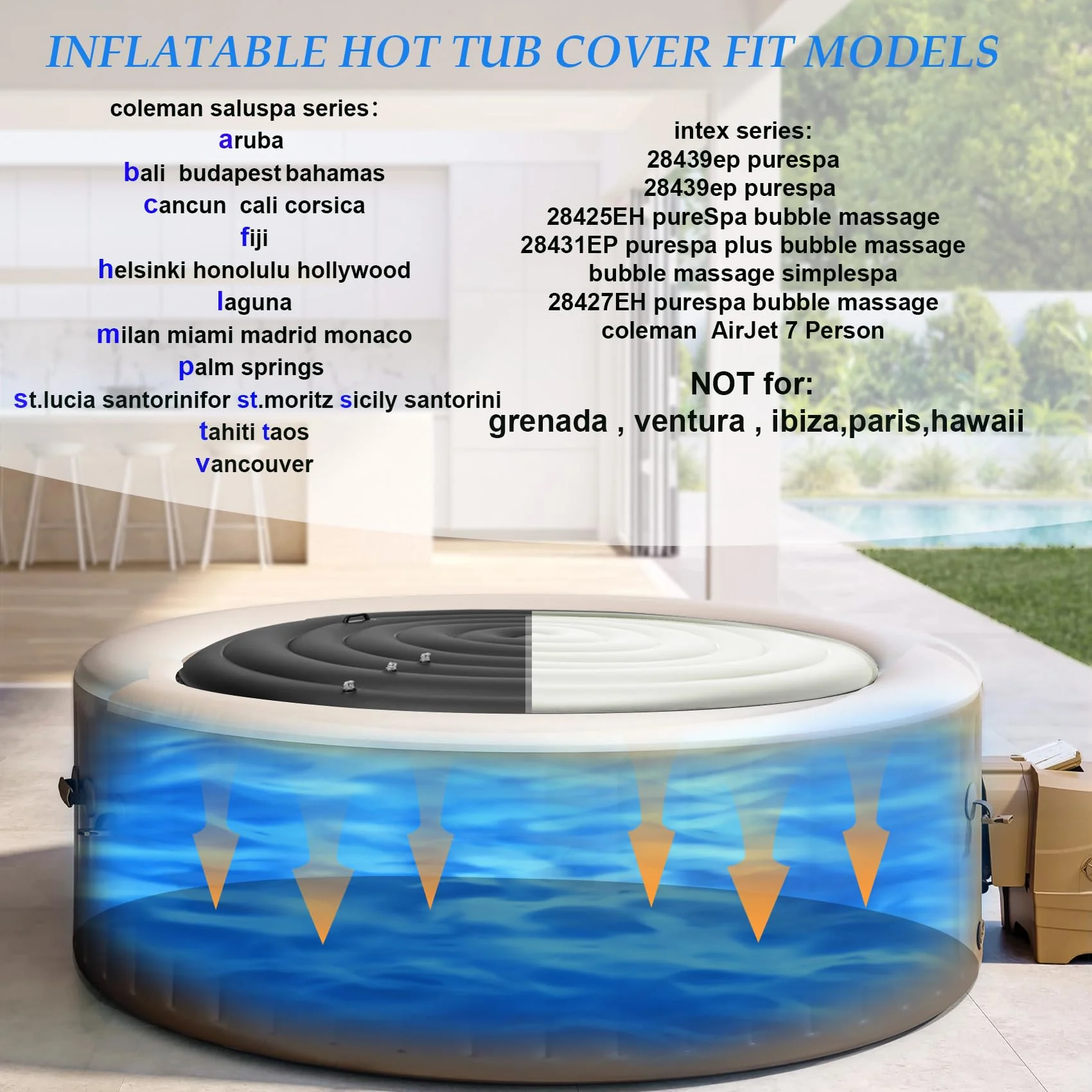 Inflatable Hot Tub Cover Round Replacement, Fit Saluspa Coleman Intex Spa Cover, Insulated Energy-Saving Weatherproof Lid, Unique Design Flexible Adjust Pool Cover Size-Life Time Support - Image 5