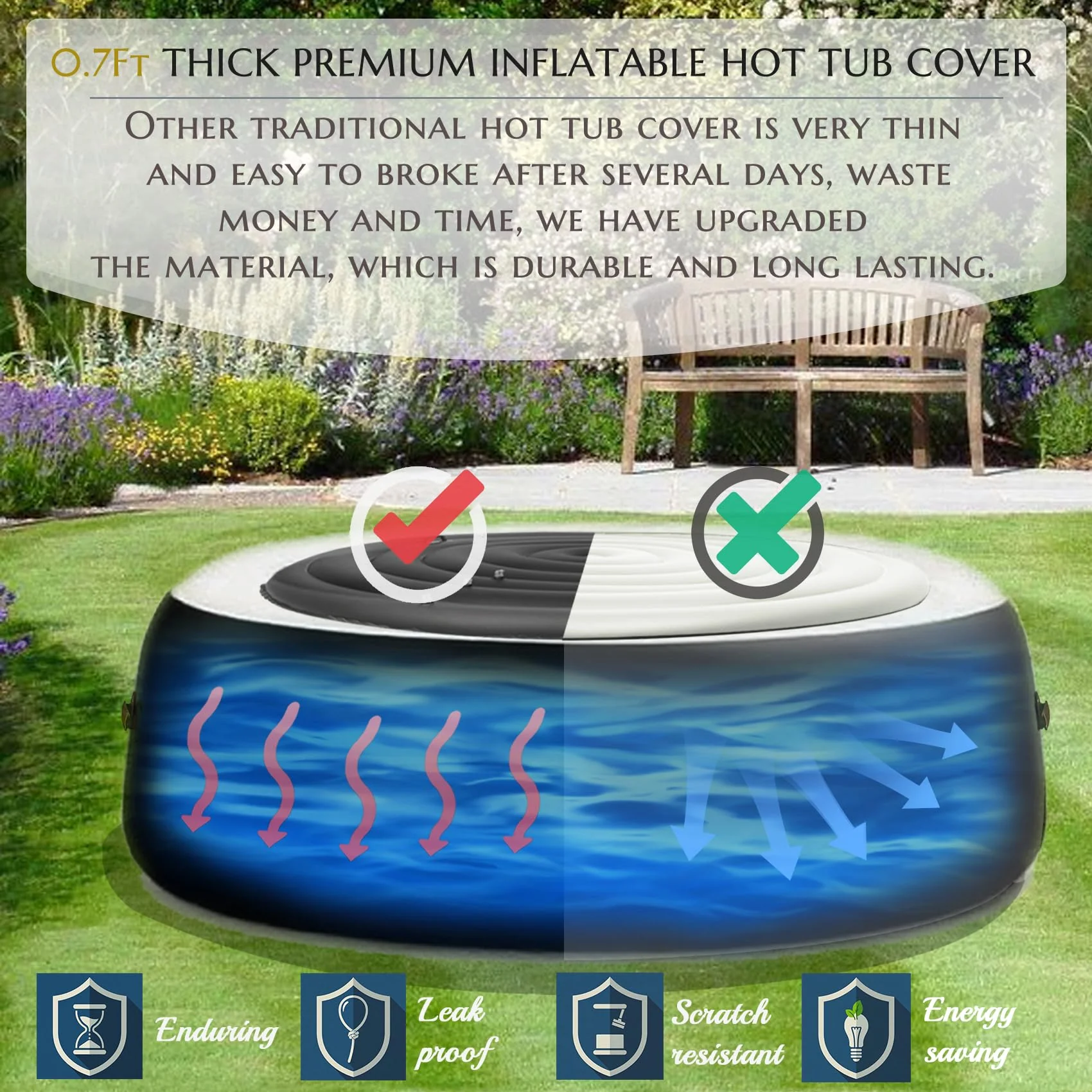 Inflatable Hot Tub Cover Round Replacement, Fit Saluspa Coleman Intex Spa Cover, Insulated Energy-Saving Weatherproof Lid, Unique Design Flexible Adjust Pool Cover Size-Life Time Support - Image 6