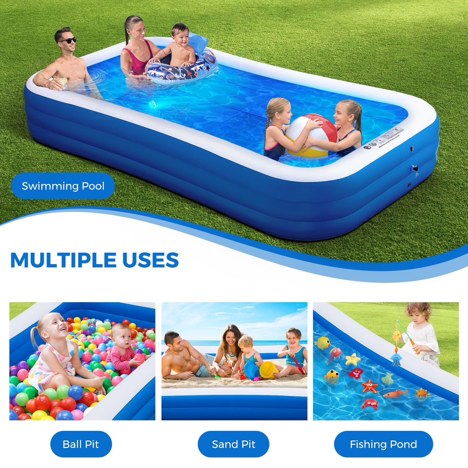 Inflatable Swimming Pool with Pool Lights, 130" x 72" x 22" Full-Sized Large Inflatable Family Pool, Summer Water Party, Outdoor, Garden Backyard, Suitable for Adults - Image 5