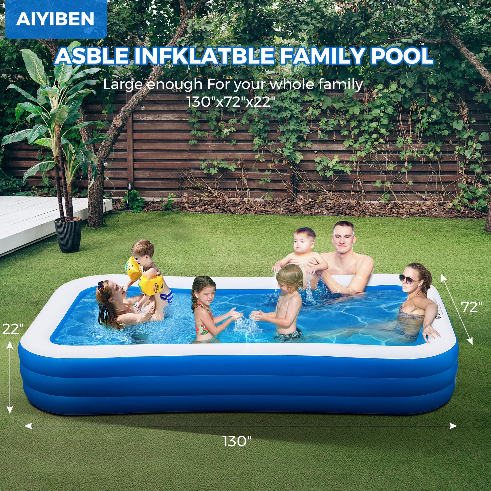 Inflatable Swimming Pool with Pool Lights, 130" x 72" x 22" Full-Sized Large Inflatable Family Pool, Summer Water Party, Outdoor, Garden Backyard, Suitable for Adults - Image 6