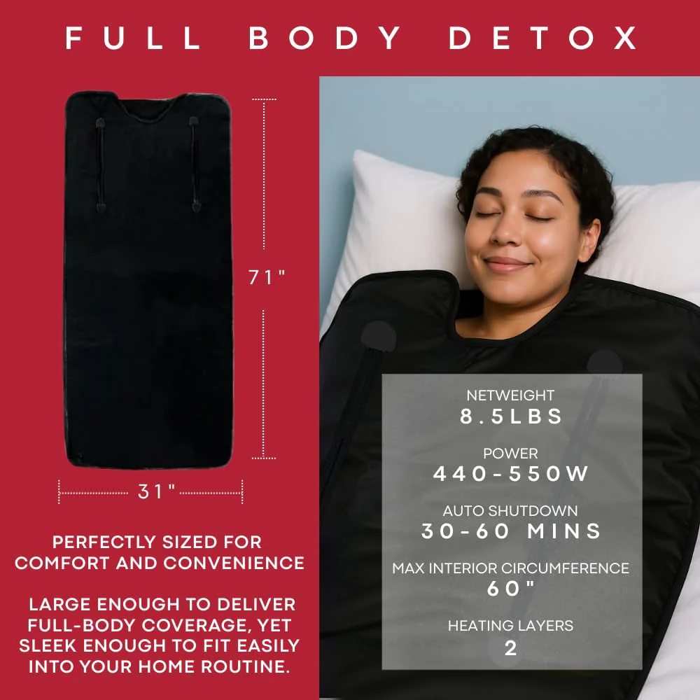 Infrared Sauna Blanket - Portable Sauna Blanket for Home Weight Loss and Detox, Personal Far Infrared Dry Therapy Bag for One Person Relaxation with Adjustable Temp 95-176°F. 120V 400 Watts 70" x 31" - Image 6