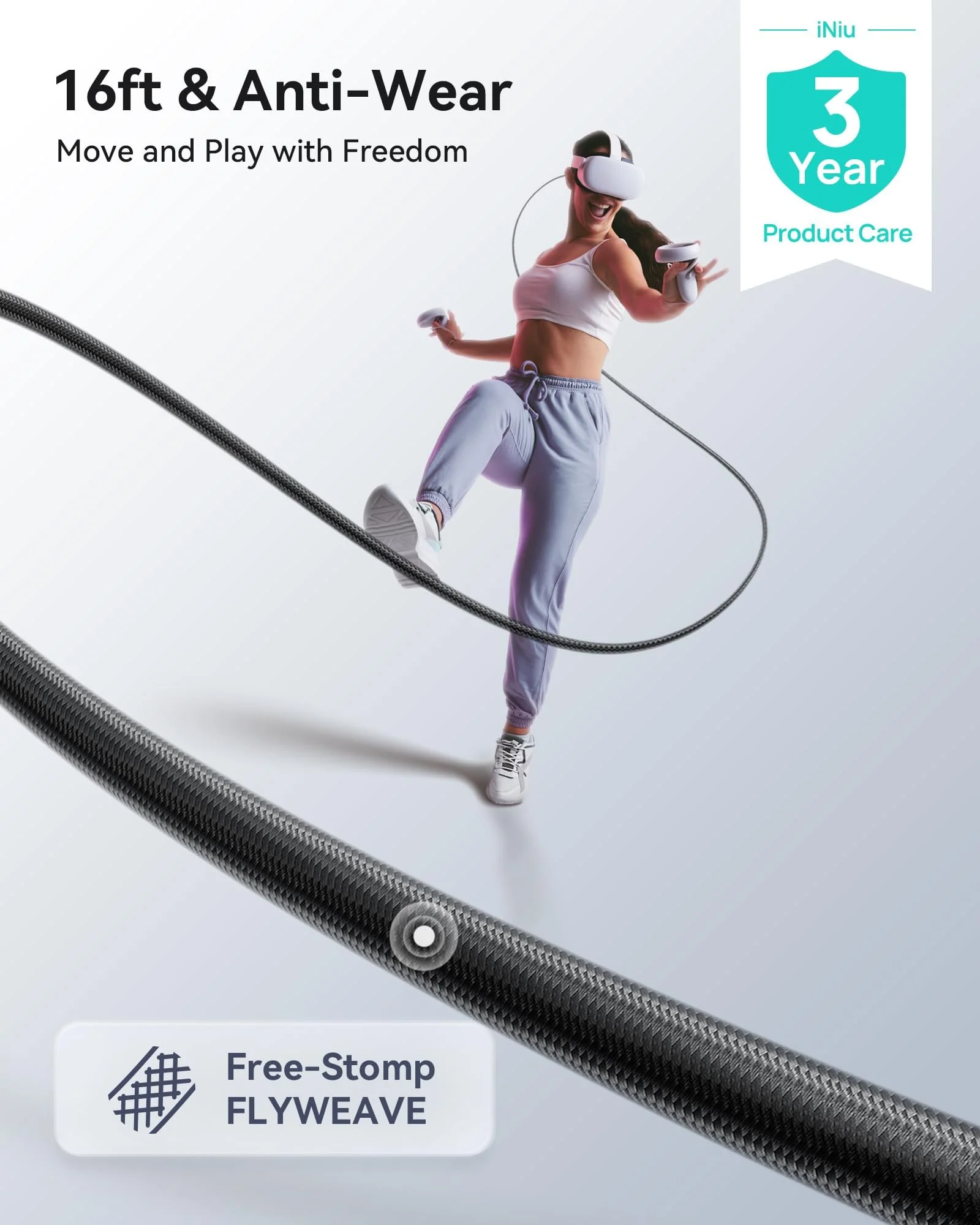 INIU Link Cable, [16FT 5m] VR Cable USB 3.0 High Speed Type C Charger Cable Fast Charging While Playing,USB to USB C Cable for Meta Oculus Quest 3S 3 2 Pico 4 Accessories and Gaming PC Steam VR - Image 2