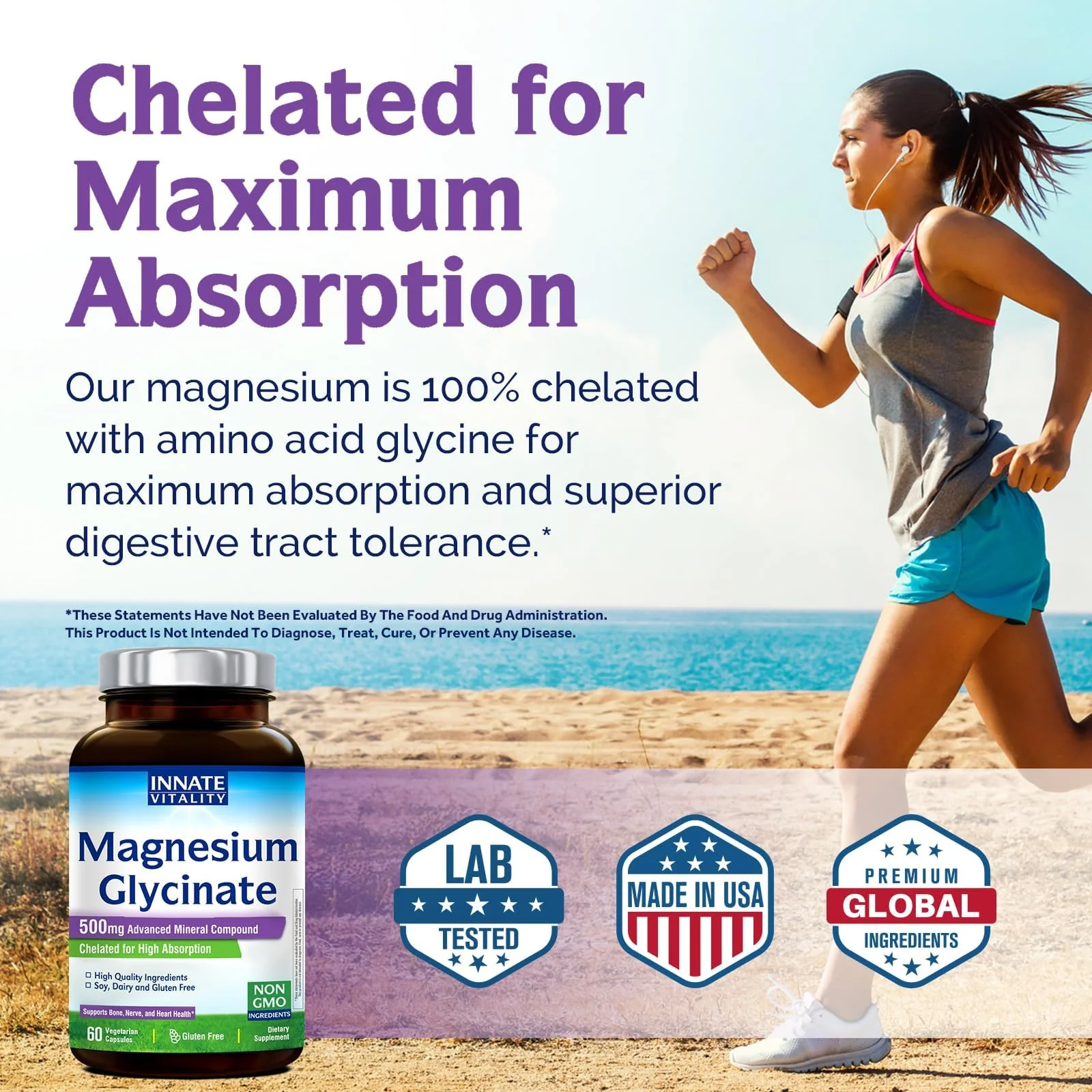 Innate Vitality Magnesium Glycinate 500mg | 70mg Elemental Magnesium Supplement - High Absorption, Non Buffered, Non-GMO & No Gluten - Vegan - Nerve Health - 60 Capsules (Pack of 1) - Image 5
