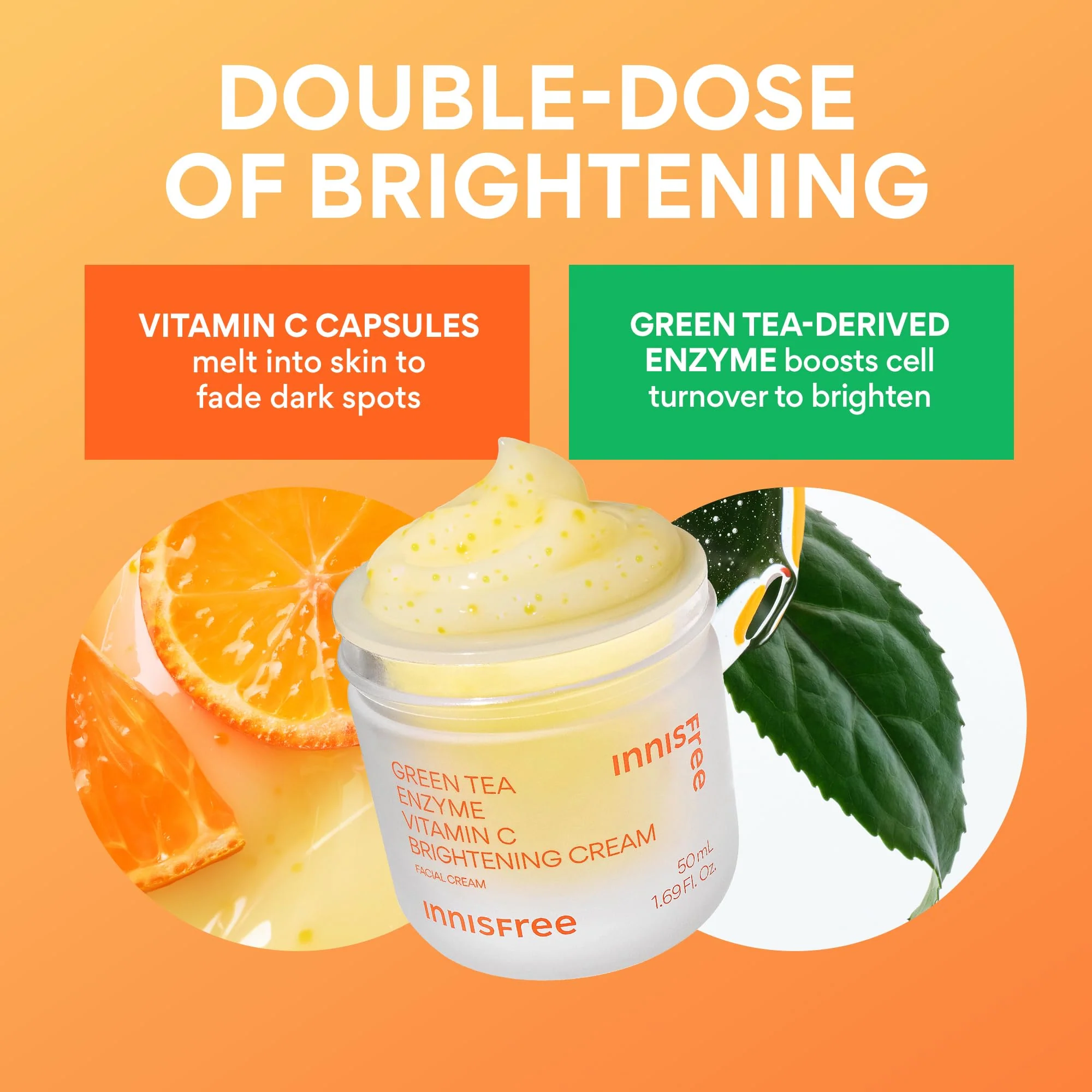 innisfree Green Tea Enzyme Vitamin C Brightening Cream, Korean Face Moisturizer for Dark Spots, Hydration & Radiant Skin - Image 3