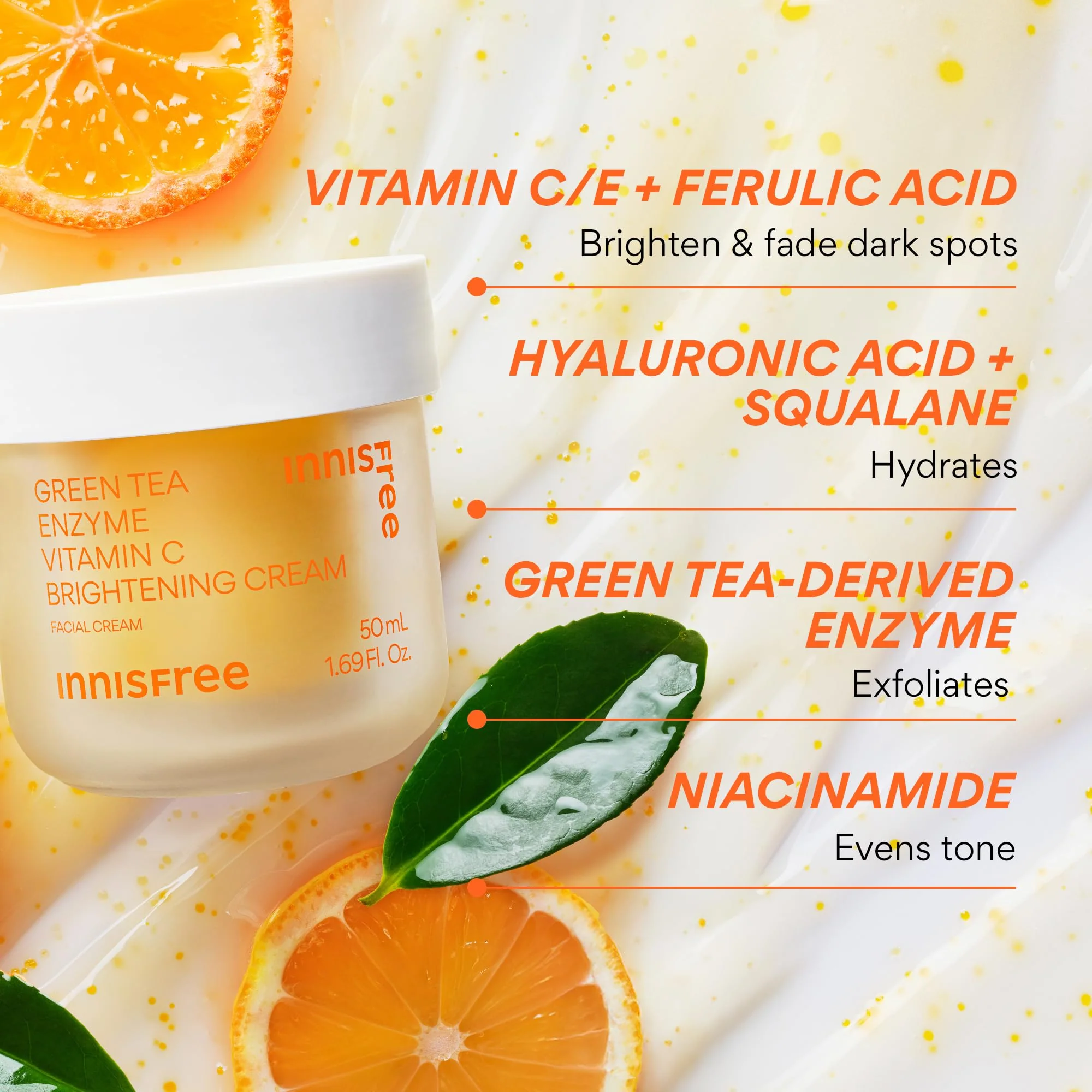 innisfree Green Tea Enzyme Vitamin C Brightening Cream, Korean Face Moisturizer for Dark Spots, Hydration & Radiant Skin - Image 6