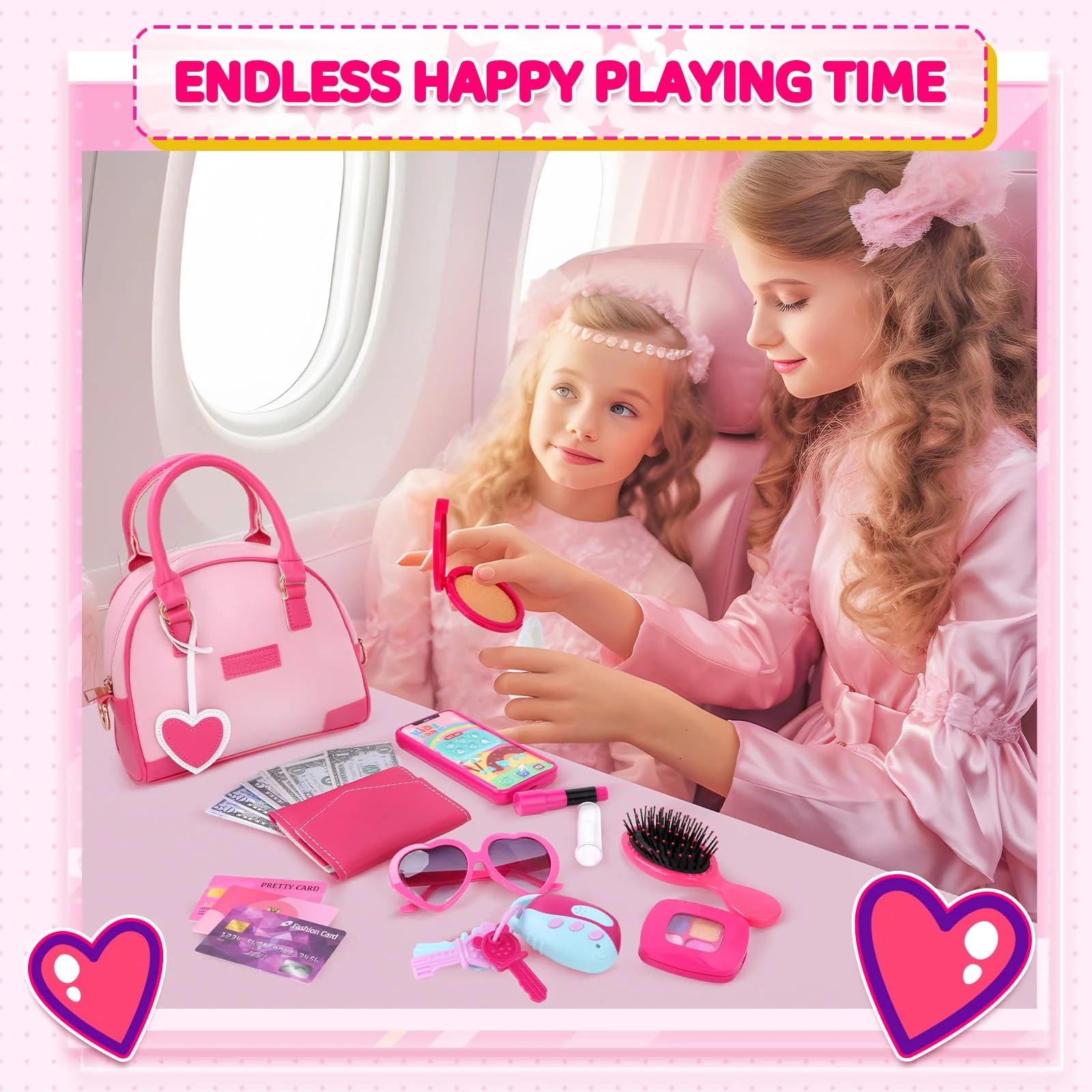 INNOCHEER Little Girls Purse, Kids Toy Purse with Pretend Makeup, Play Purse for Little Girls, Pretend Play Toddler Purse, Birthday Christmas Princess Gifts Toys for Girls 3 4 5 6 7 8 Year Old - Image 2
