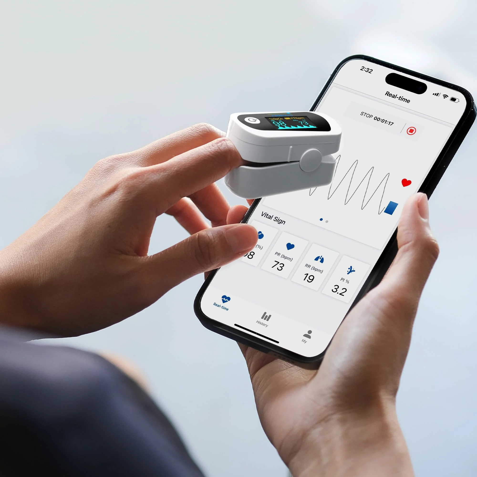 Innovo iP900BP-B Fingertip Pulse Oximeter, Blood Oxygen Monitor with Free App, Plethysmograph, and Perfusion Index (with Bluetooth) - Image 3