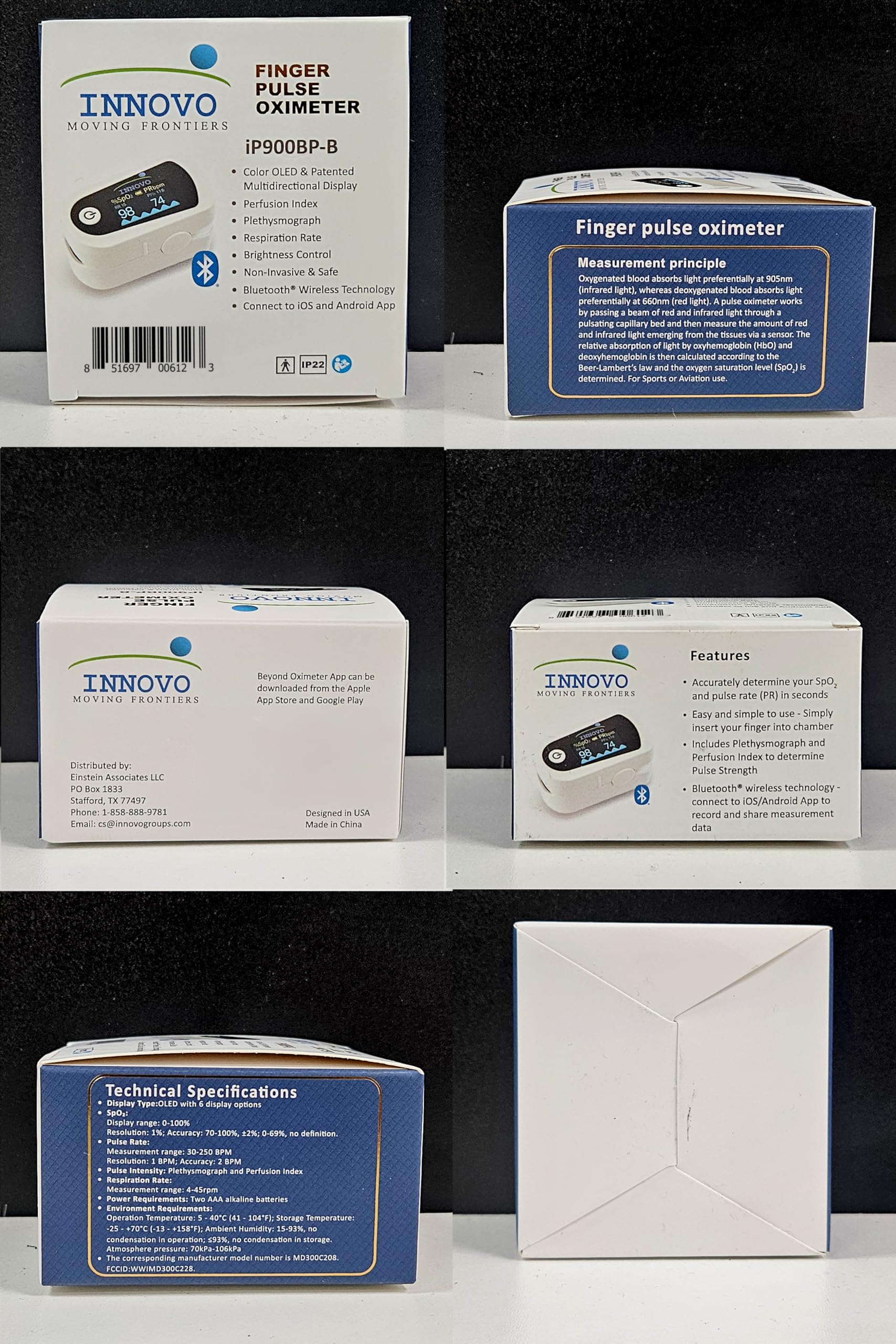 Innovo iP900BP-B Fingertip Pulse Oximeter, Blood Oxygen Monitor with Free App, Plethysmograph, and Perfusion Index (with Bluetooth) - Image 8