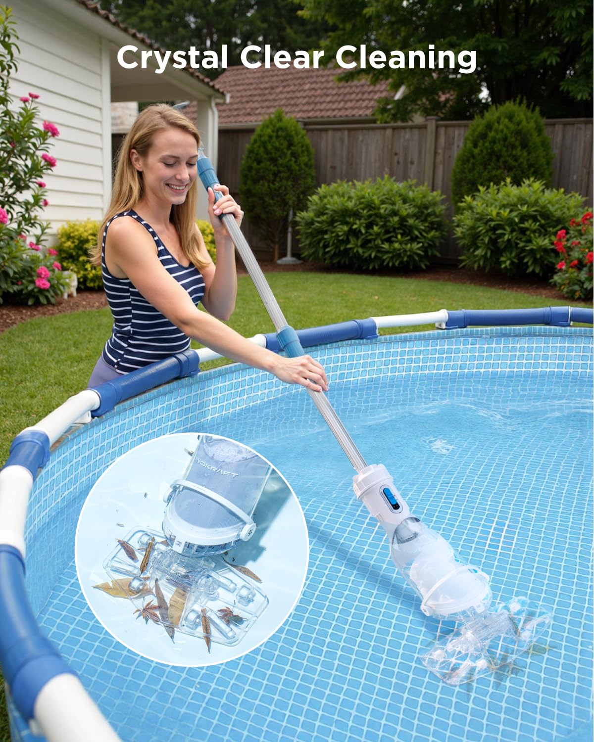 InoKraft Pool Vacuum for Above Ground Pool, Cordless Pool Vacuum for Inground Pools, Rechargeable Pool Cleaner with Powerful Suction, Above Ground Pool Vacuum with 59” Extendable Pole, Yellow - Image 6